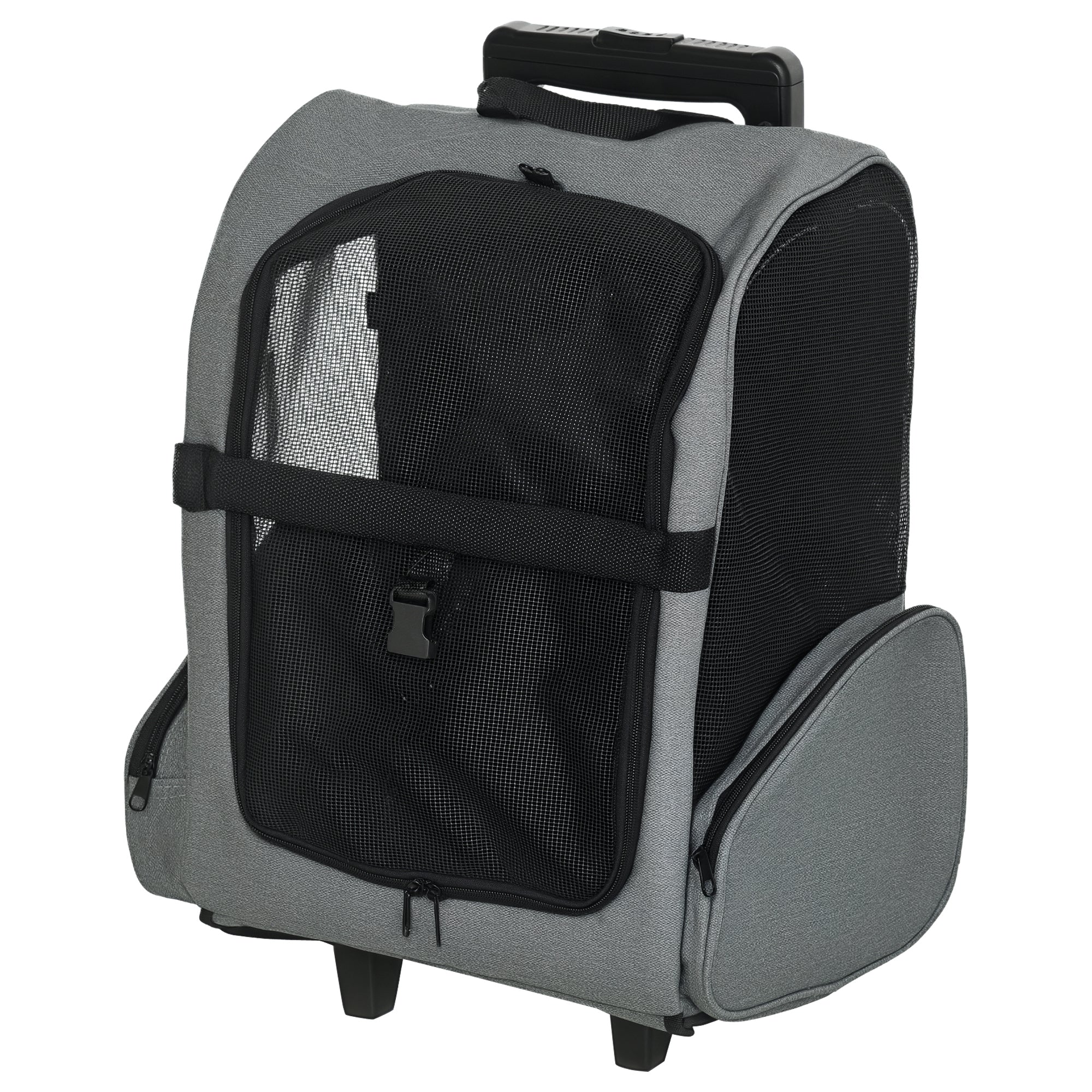 pawhut-sac-dos-transport-animal-avec-trolley-et-roulettes-gris image 1