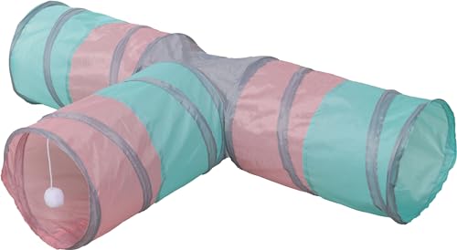kerbl-pet-tunnel-de-jeu-triangle-pour-chat-80x50cm-25-cm-turquoise-rose-gris-bal image 5