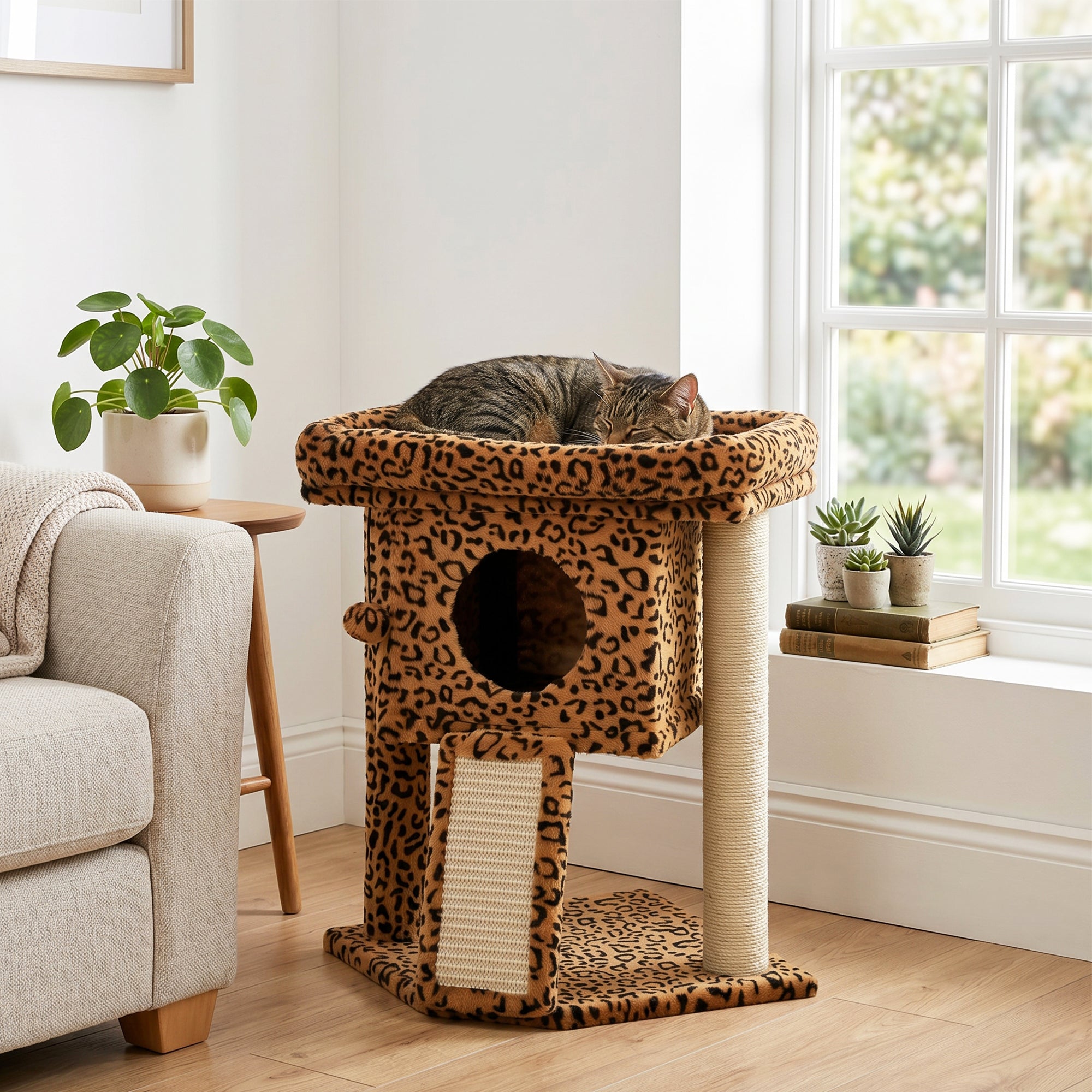 pawhut-arbre-chat-compact-avec-perchoir-griffoir-maison-et-jouet-suspendu-imprim image 4
