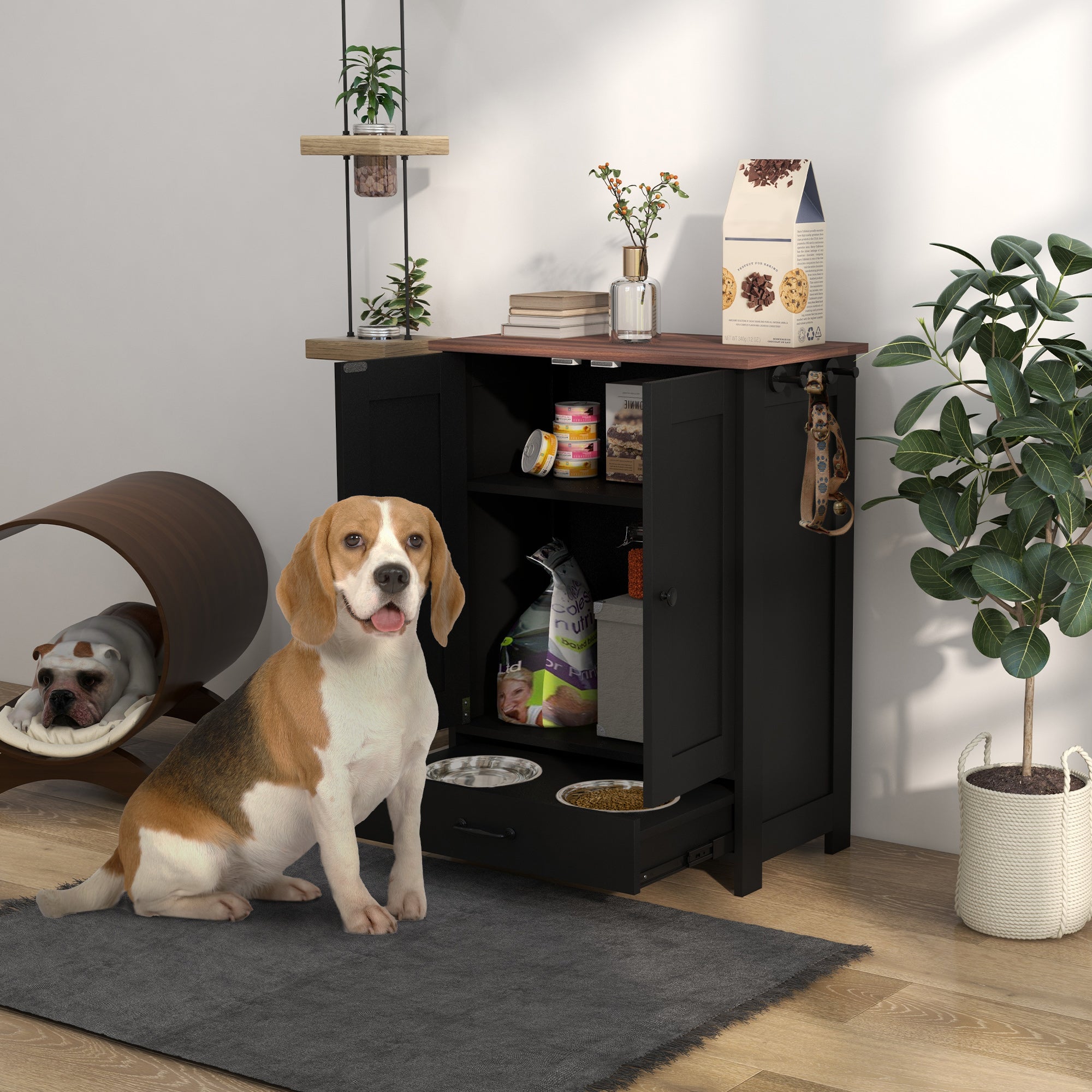 pawhut-station-de-nourrissage-pour-chien-avec-bols-cach-s-et-meuble-de-rangement image 3