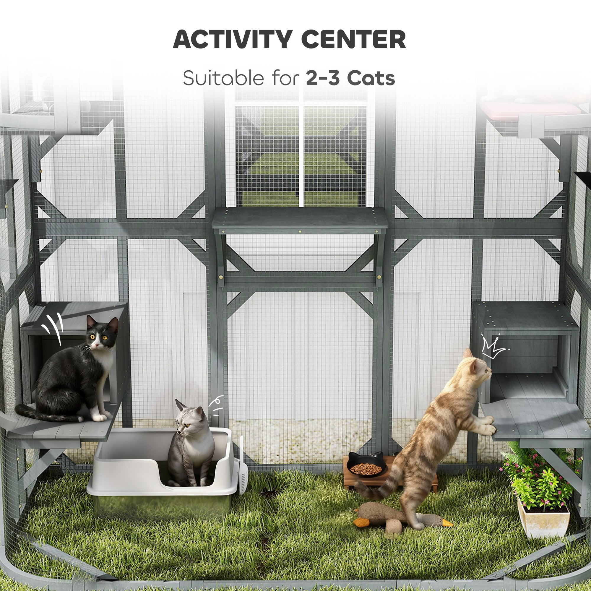 pawhut-catio-enclos-ext-rieur-chat-gris-walk-in-avec-2-niches-5-plateformes-et-h image 6