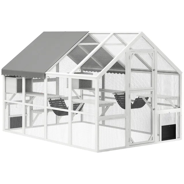 pawhut-grand-catio-ext-rieur-avec-plateformes-ponts-et-auvent-blanc image 1