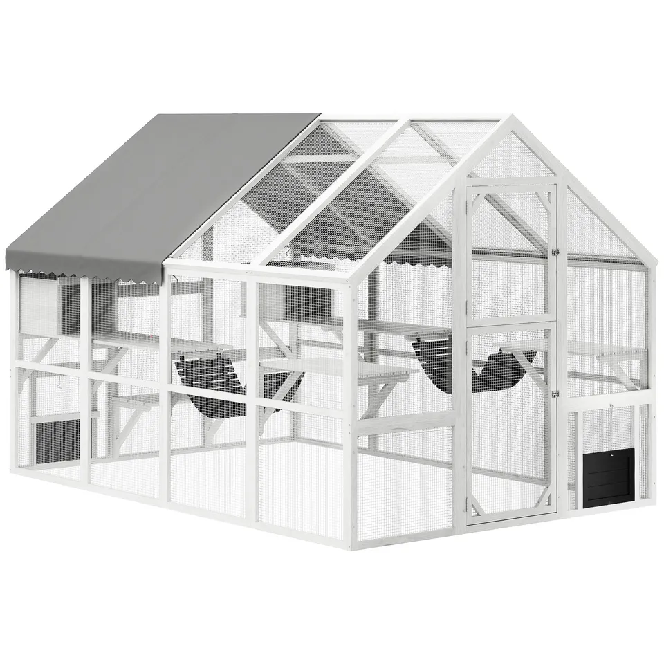 pawhut-grand-catio-ext-rieur-avec-plateformes-ponts-et-auvent-blanc image 1