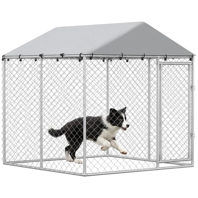 pawhut-chenil-ext-rieur-2-x-2-x-2-m-avec-toit-anti-uv-et-b-che-tanche-argent image 1