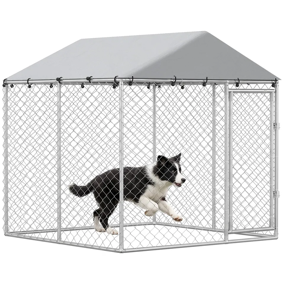 pawhut-chenil-ext-rieur-2-x-2-x-2-m-avec-toit-anti-uv-et-b-che-tanche-argent image 1