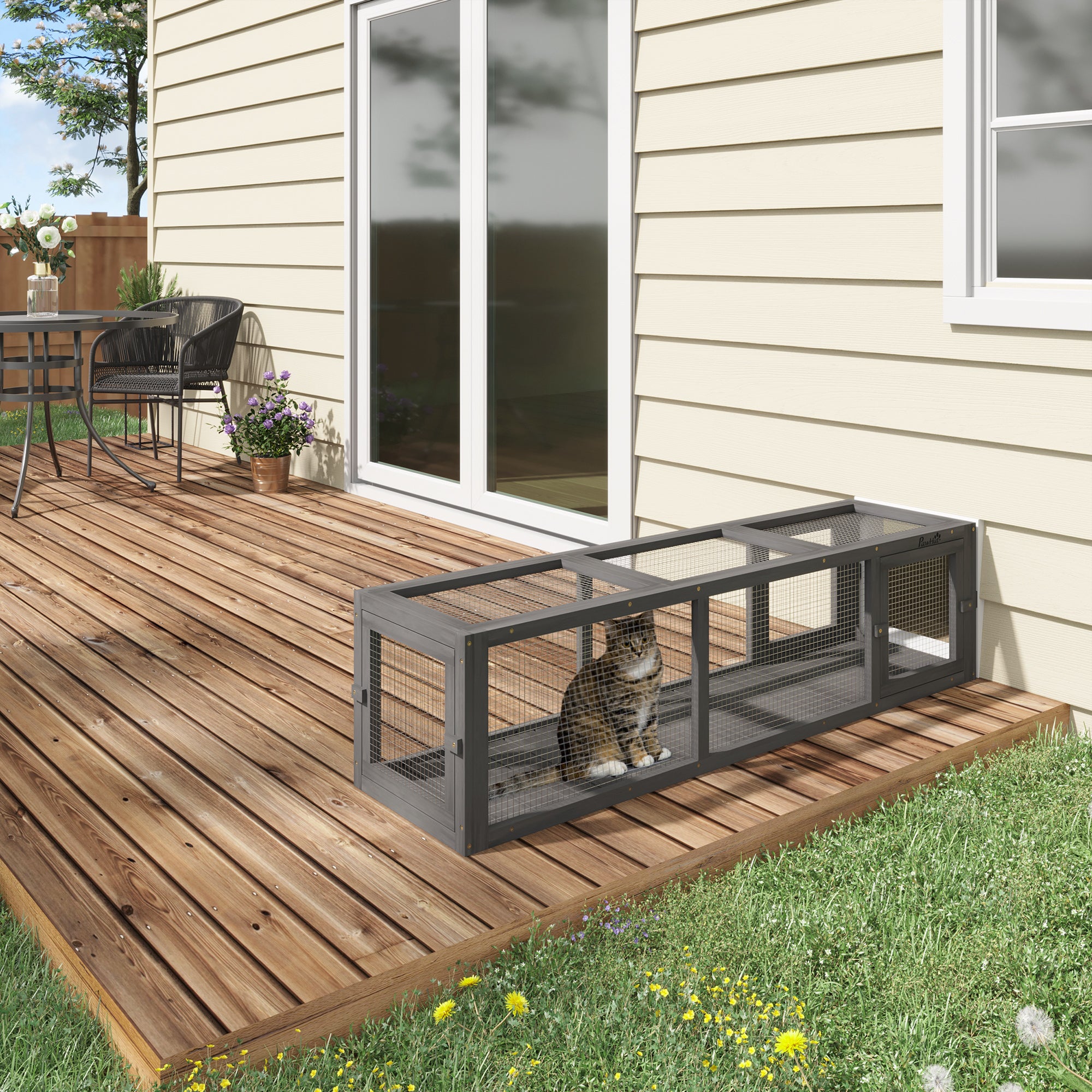 pawhut-tunnel-ext-rieur-extensible-pour-chat-59-avec-cadre-en-bois-pour-balcon-t image 4