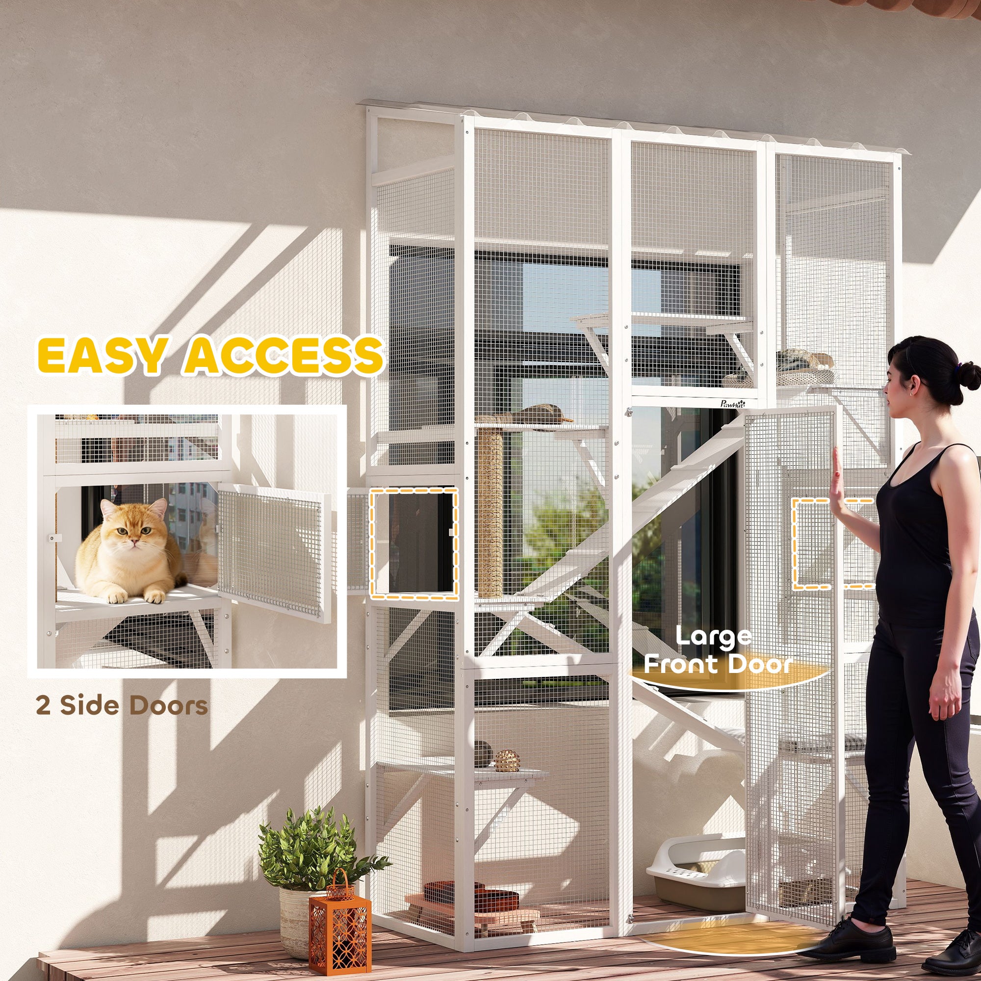 pawhut-grand-catio-ext-rieur-blanc-6-plateformes-rampes-griffoir image 8