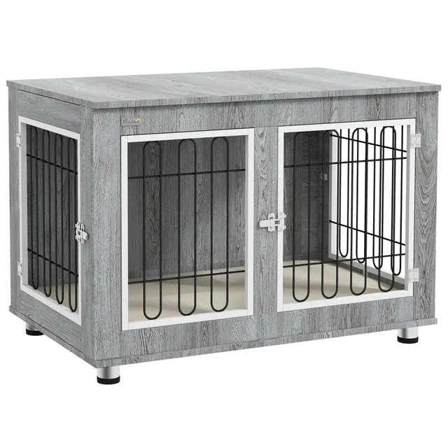 pawhut-niche-d-int-rieur-table-d-appoint-avec-coussin-pour-grands-chiens-gris image 1
