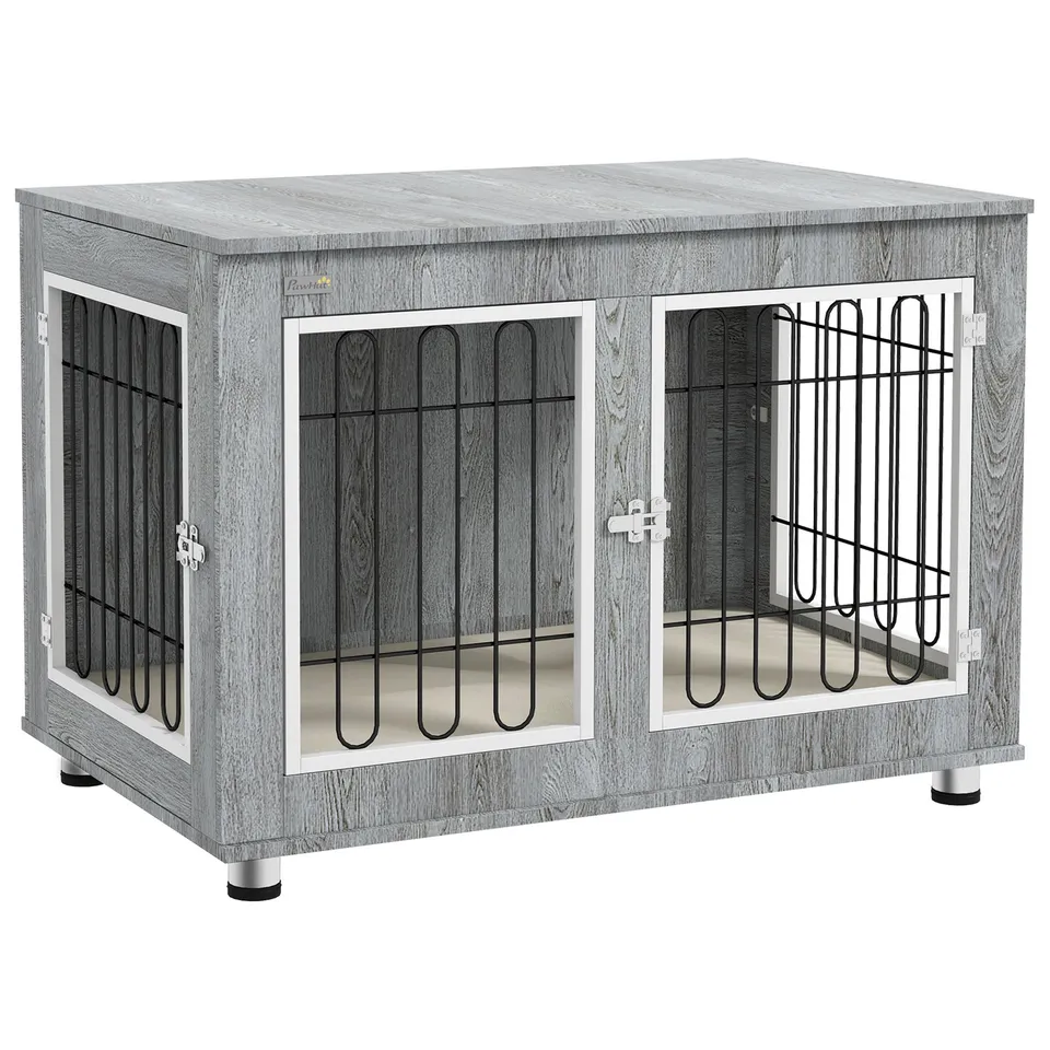 pawhut-niche-d-int-rieur-table-d-appoint-avec-coussin-pour-grands-chiens-gris image 1