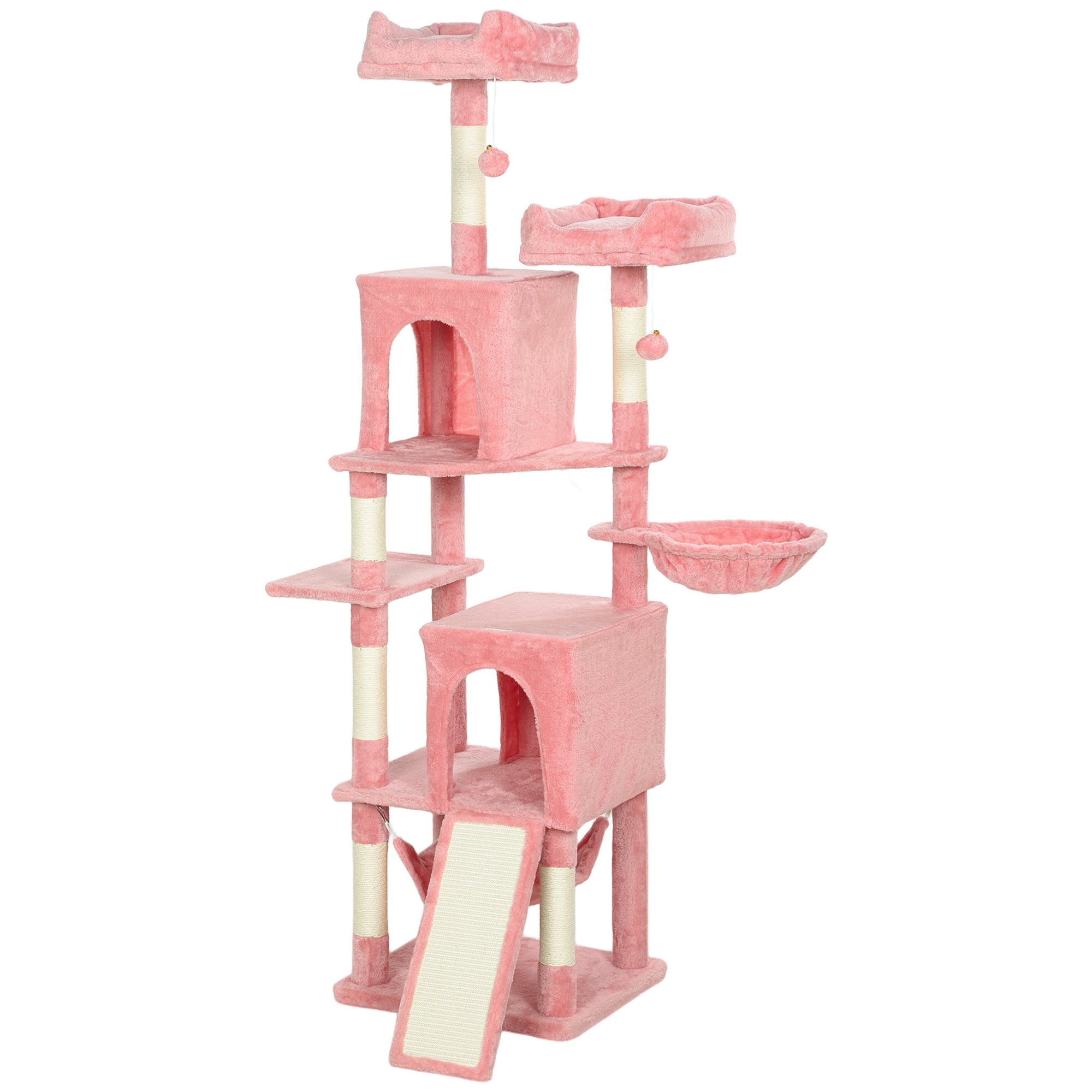 pawhut-arbre-chat-177-cm-2-niches-2-perchoirs-et-hamac-rose image 2
