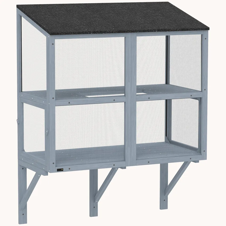 pawhut-catio-fen-tre-en-bois-avec-support-2-portes-et-toit-tanche-gris image 1