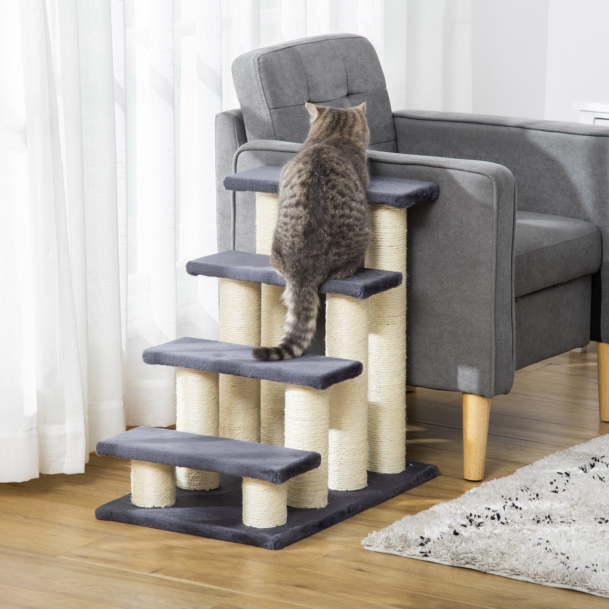 pawhut-escalier-4-marches-pour-chien-et-chat-avec-griffoir-gris image 3
