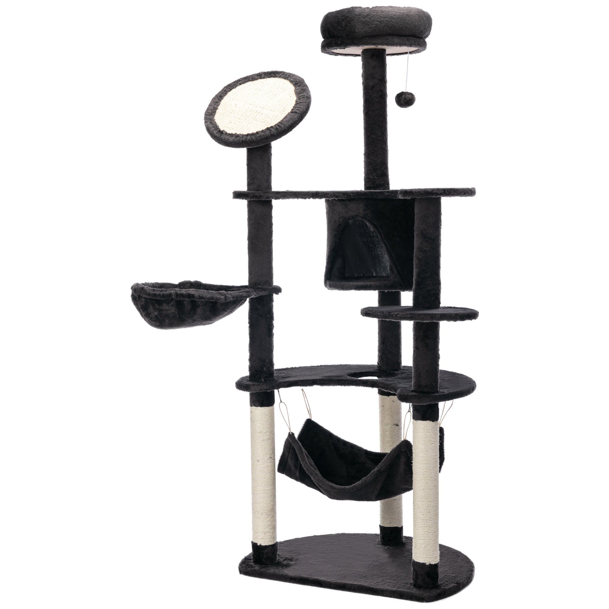 pawhut-arbre-chat-152-cm-avec-niche-2-hamacs-et-griffoirs-gris-fonc image 2