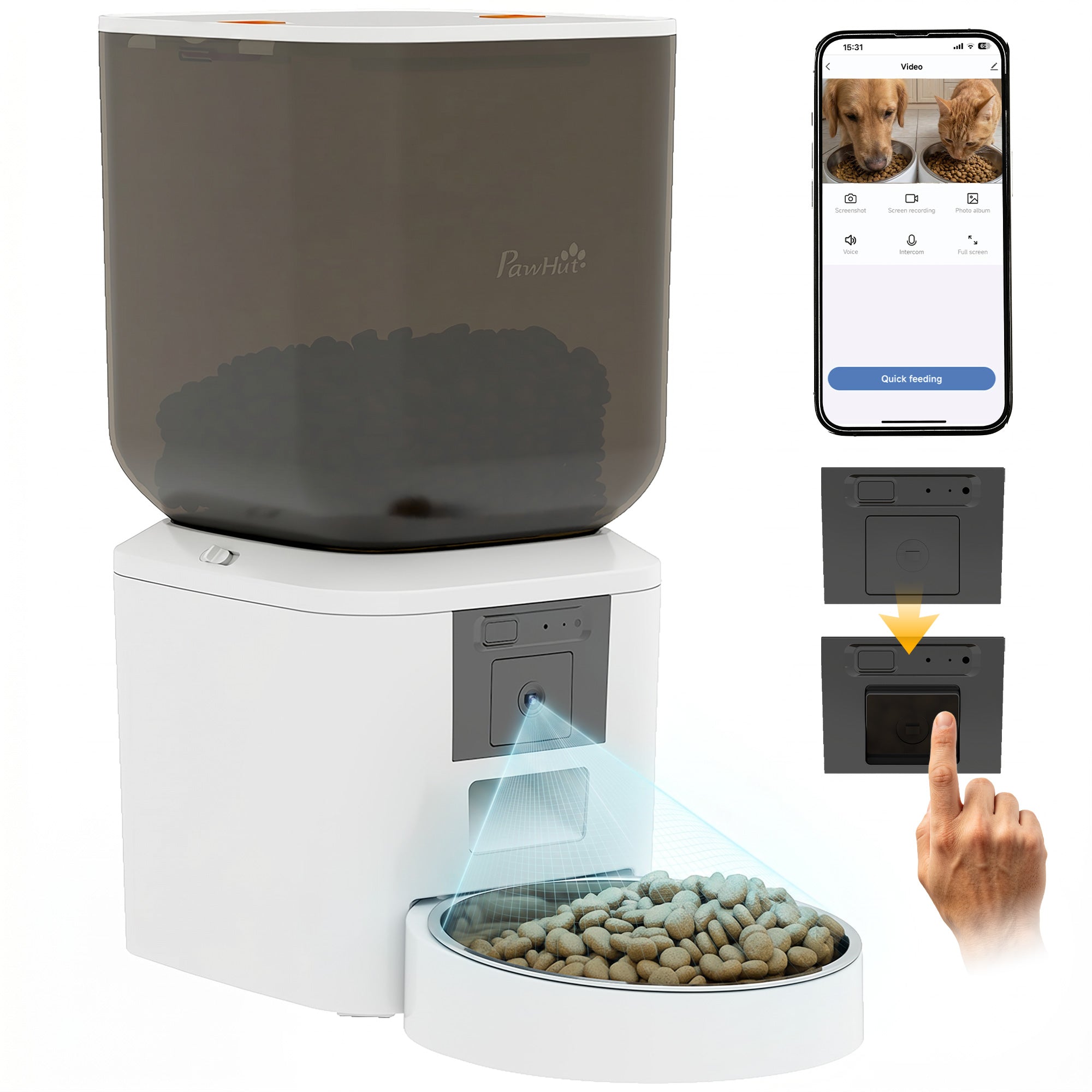 pawhut-distributeur-croquettes-chat-automatique-8l-avec-cam-ra-et-audio image 1