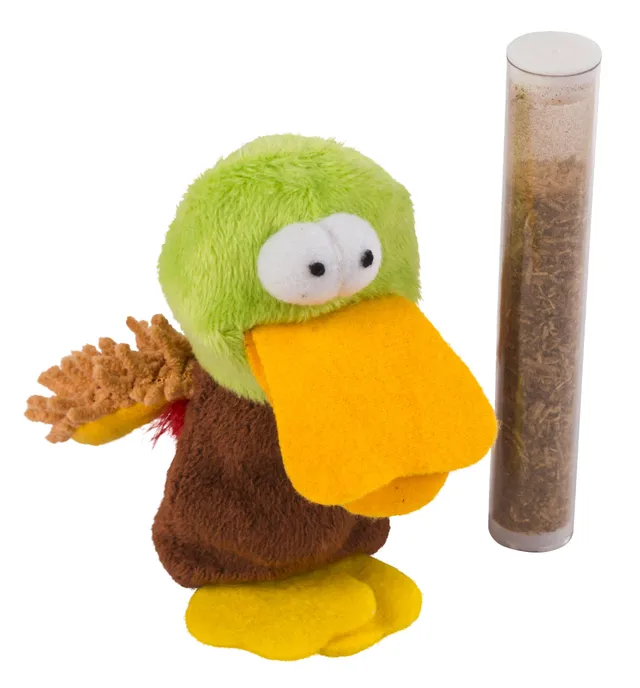 kerbl-jouet-canard-avec-herbe-chat-dans-tube-9-cm image 1