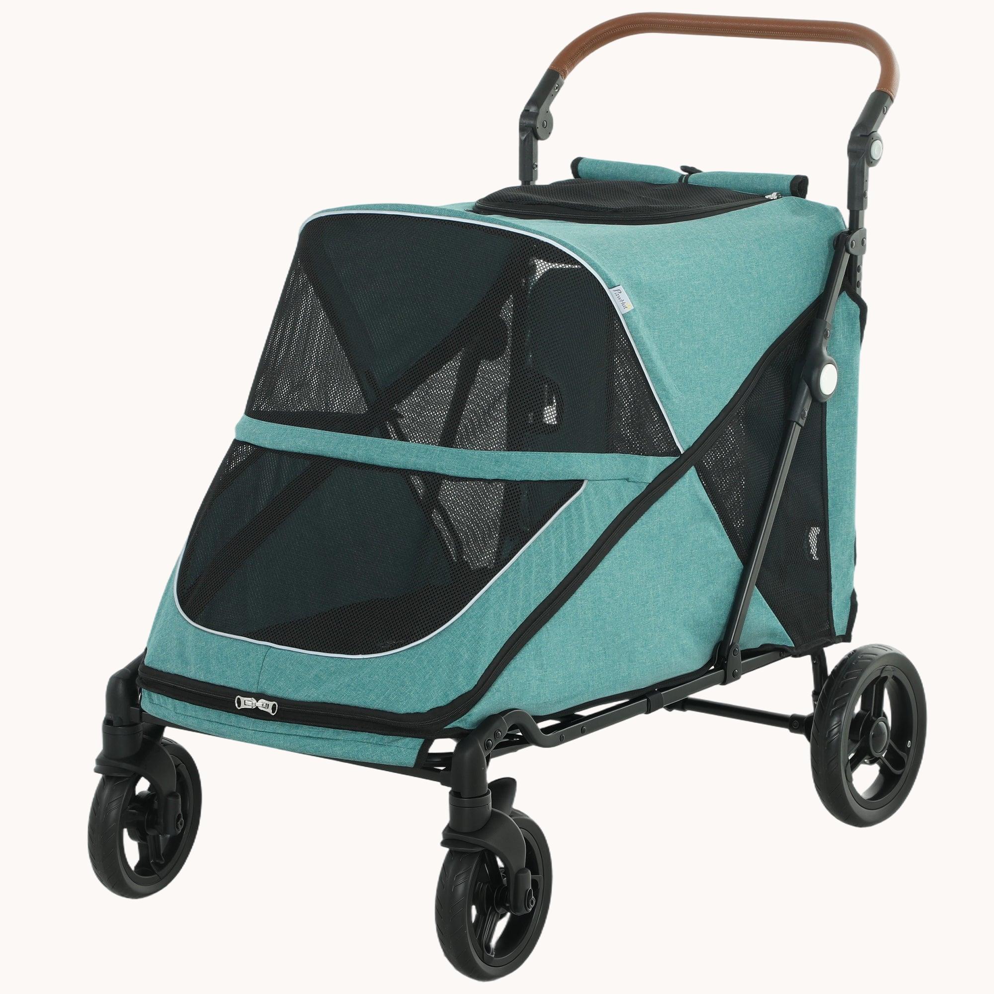 pawhut-poussette-chien-large-pliage-une-main-bleu image 2