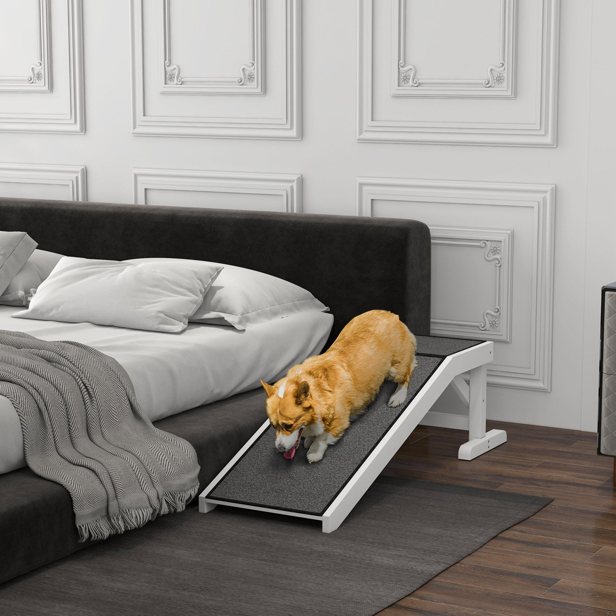 pawhut-rampe-chien-124-cm-pour-lit-avec-tapis-antid-rapant-blanche image 5