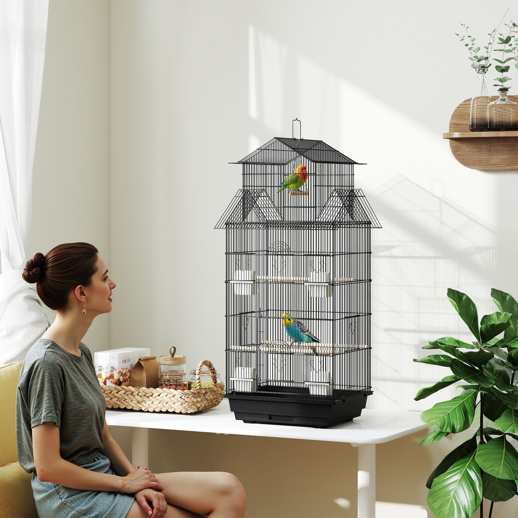 pawhut-cage-oiseaux-acier-avec-acc-s-facile-pour-perruches-43-x-32-5-x-104-cm image 3