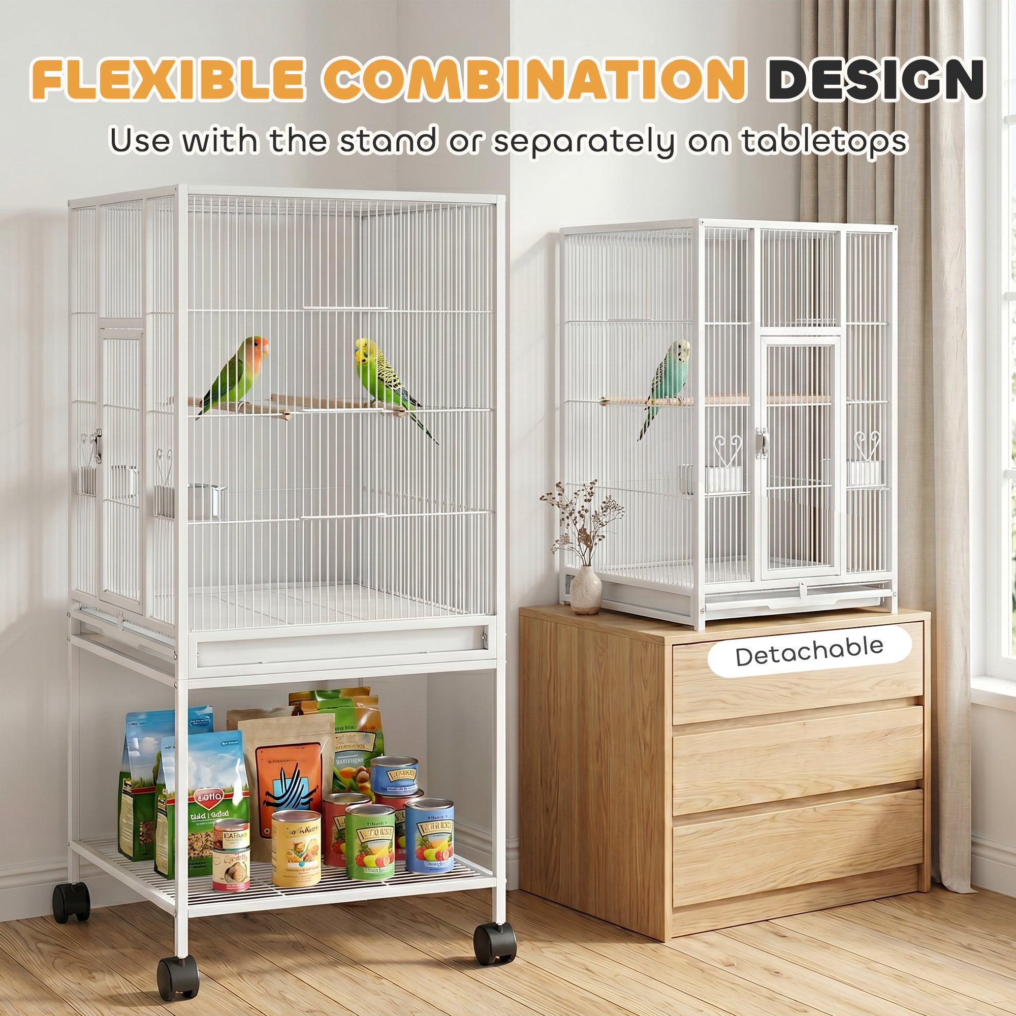 pawhut-cage-oiseaux-d-tachable-sur-roulettes-avec-tag-re-blanche-pour-petits-ois image 7