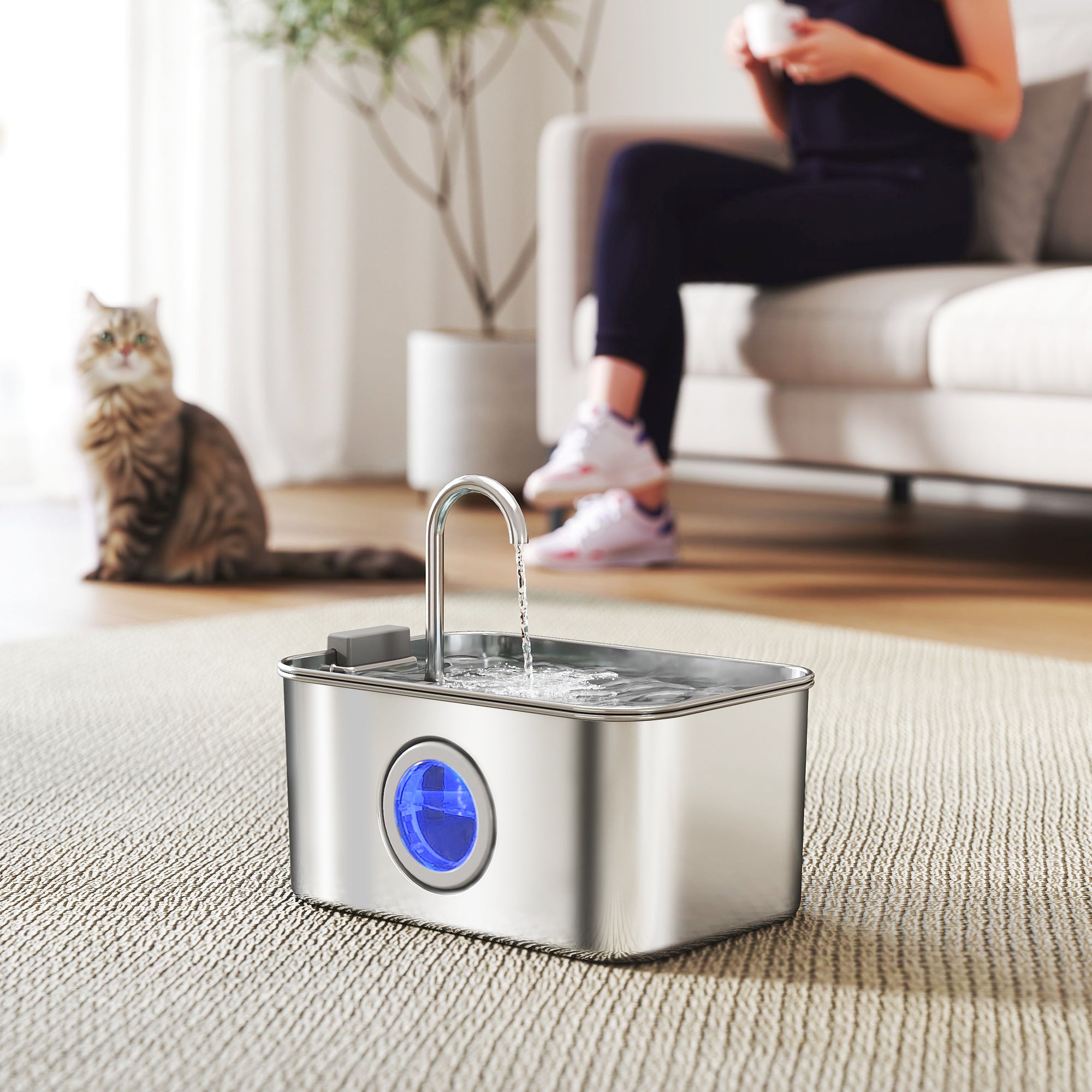 pawhut-fontaine-eau-chat-inox-3-2-l-niveau-visible-pompe-silencieuse image 3