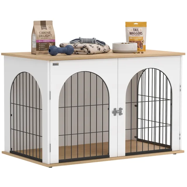 pawhut-cage-chien-d-int-rieur-double-porte-100-x-60-x-69-cm-blanc image 1