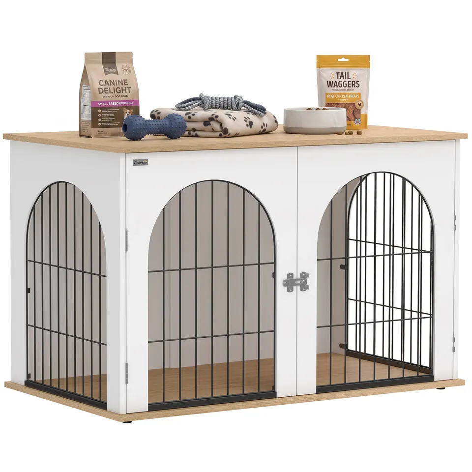 pawhut-cage-chien-d-int-rieur-double-porte-100-x-60-x-69-cm-blanc image 1