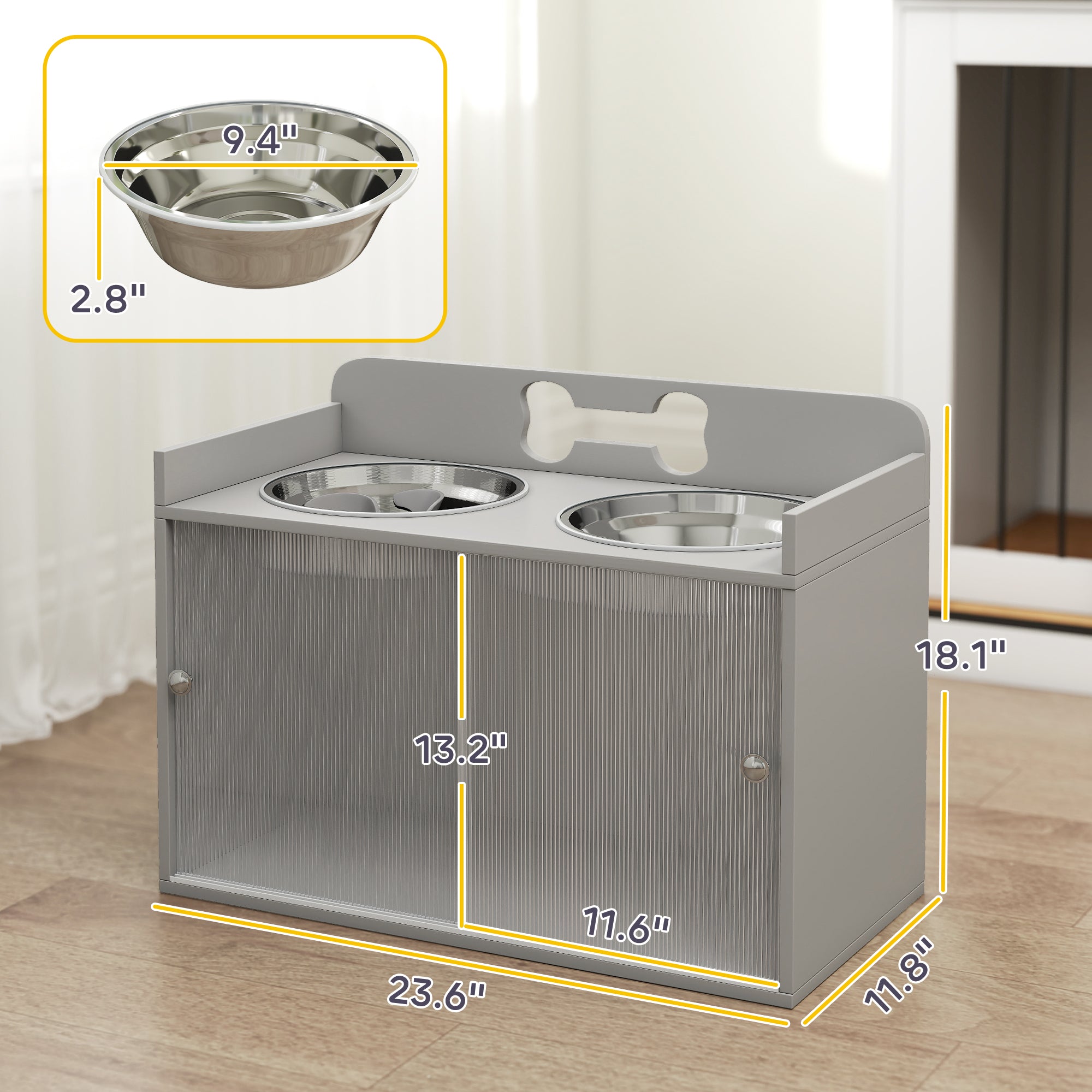 pawhut-station-d-alimentation-sur-lev-e-grise-2-gamelles-inox-avec-rangement image 5