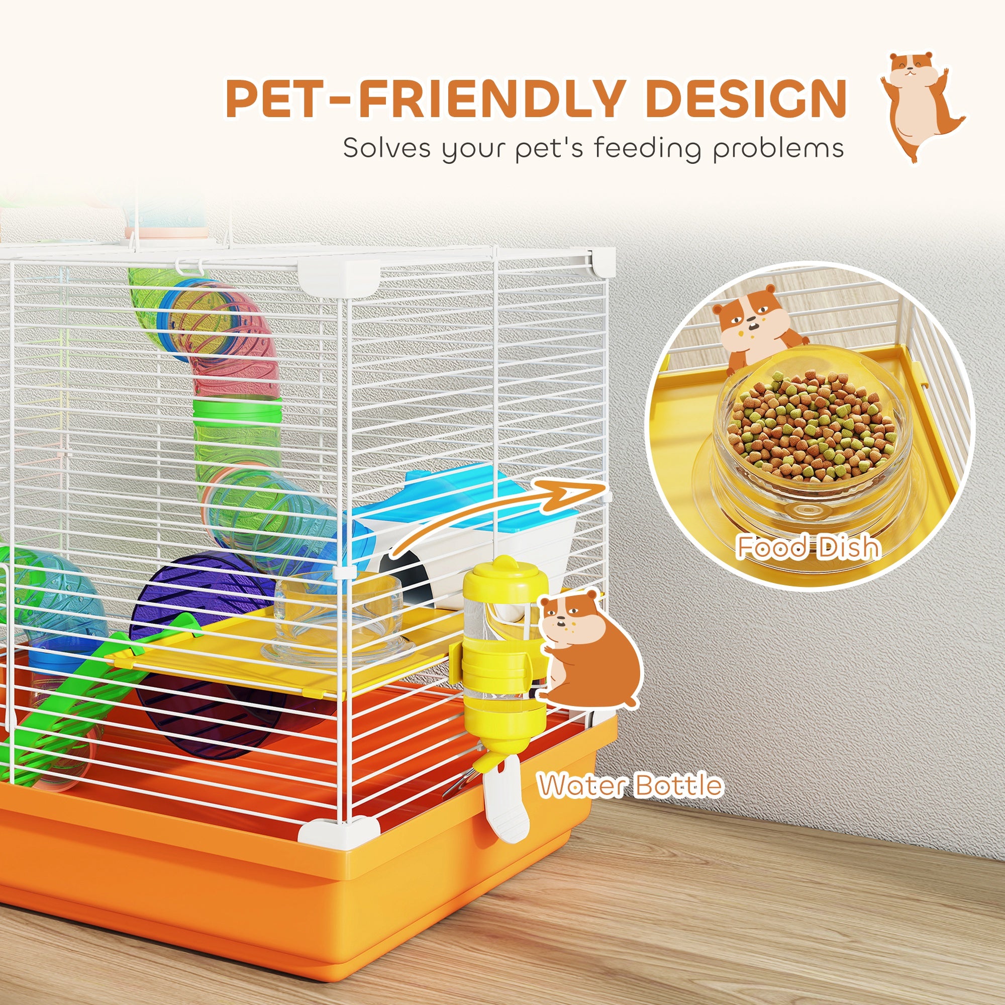 pawhut-cage-hamster-2-niveaux-18-avec-tunnels-et-accessoires-orange image 7