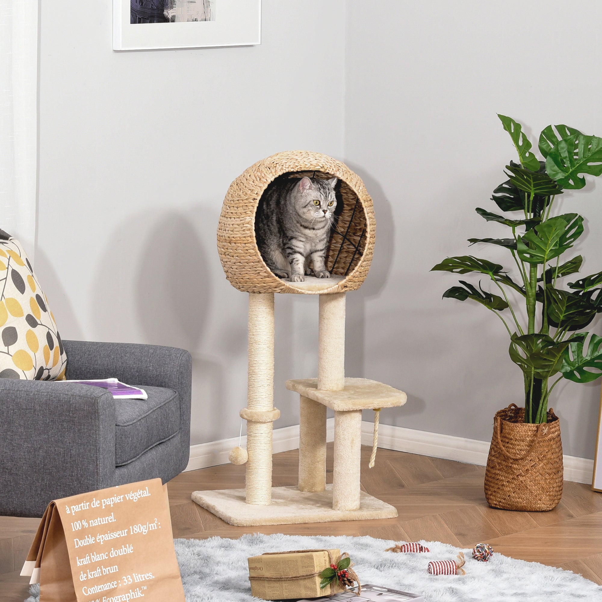 pawhut-arbre-chat-multi-niveaux-39-avec-grattoir-en-sisal-et-condo image 3