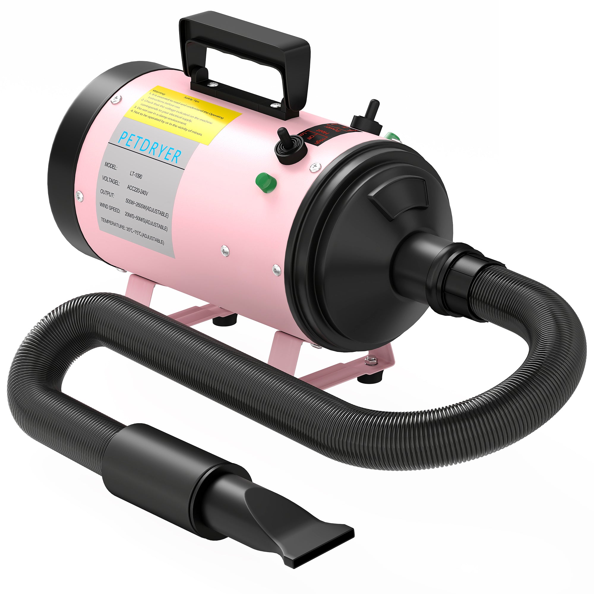 pawhut-s-che-cheveux-chien-2200w-temp-rature-r-glable-silencieux-3-embouts-rose image 2