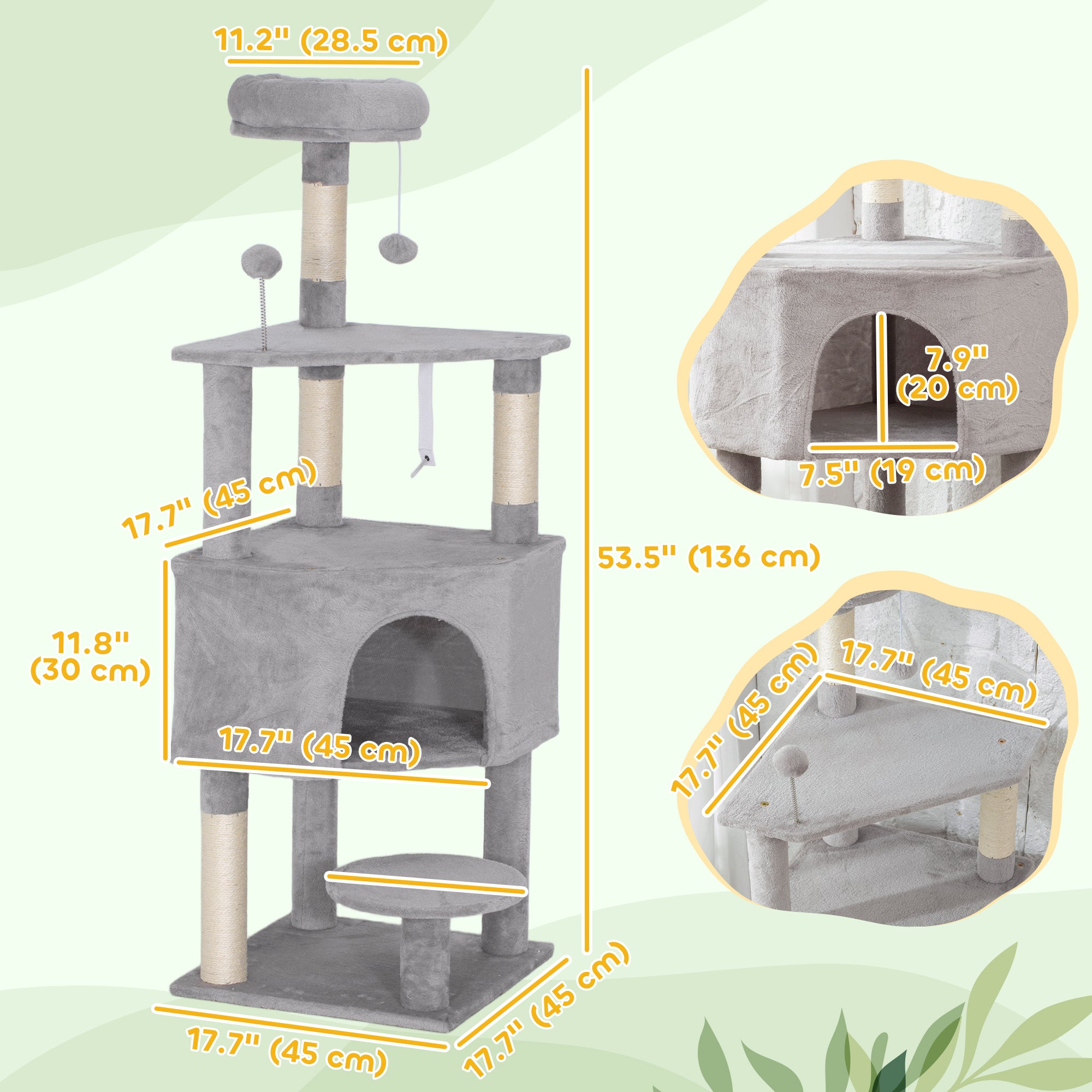 pawhut-arbre-chat-54-avec-niche-perchoir-et-griffoirs-sisal-gris-clair image 5
