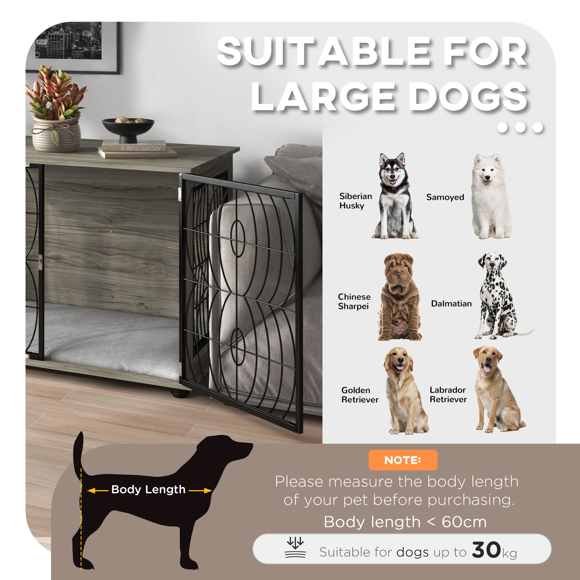 pawhut-table-d-appoint-cage-pour-chien-avec-coussin-pour-grands-animaux-gris image 6