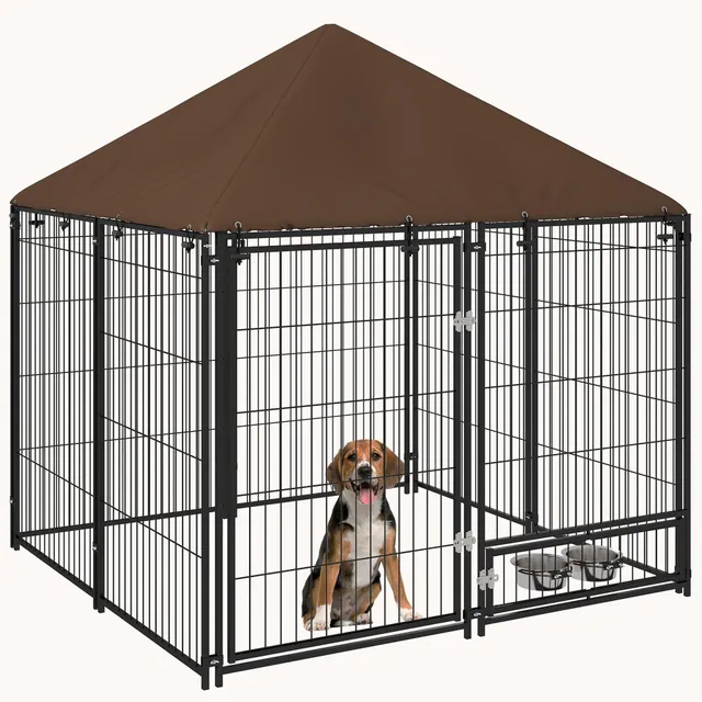 pawhut-enclos-ext-rieur-pour-chien-140-x-140-x-152-cm-avec-auvent-noir image 1