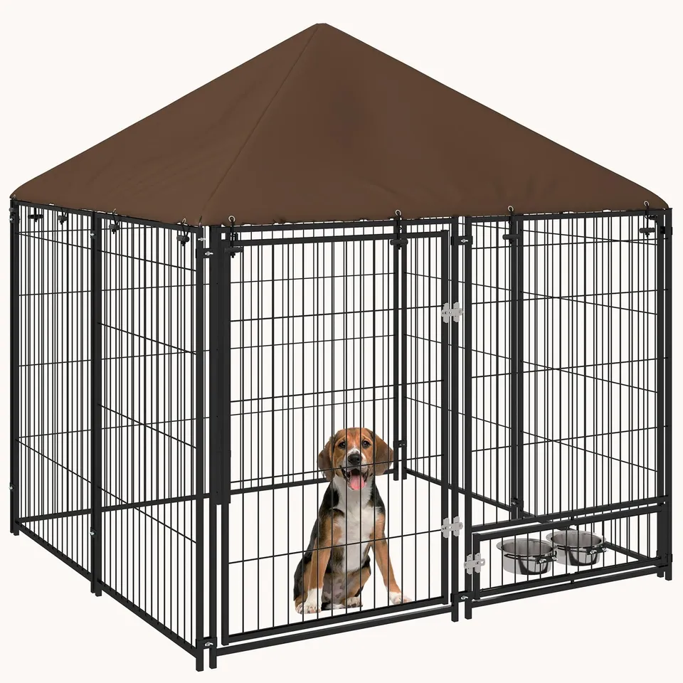 pawhut-enclos-ext-rieur-pour-chien-140-x-140-x-152-cm-avec-auvent-noir image 1