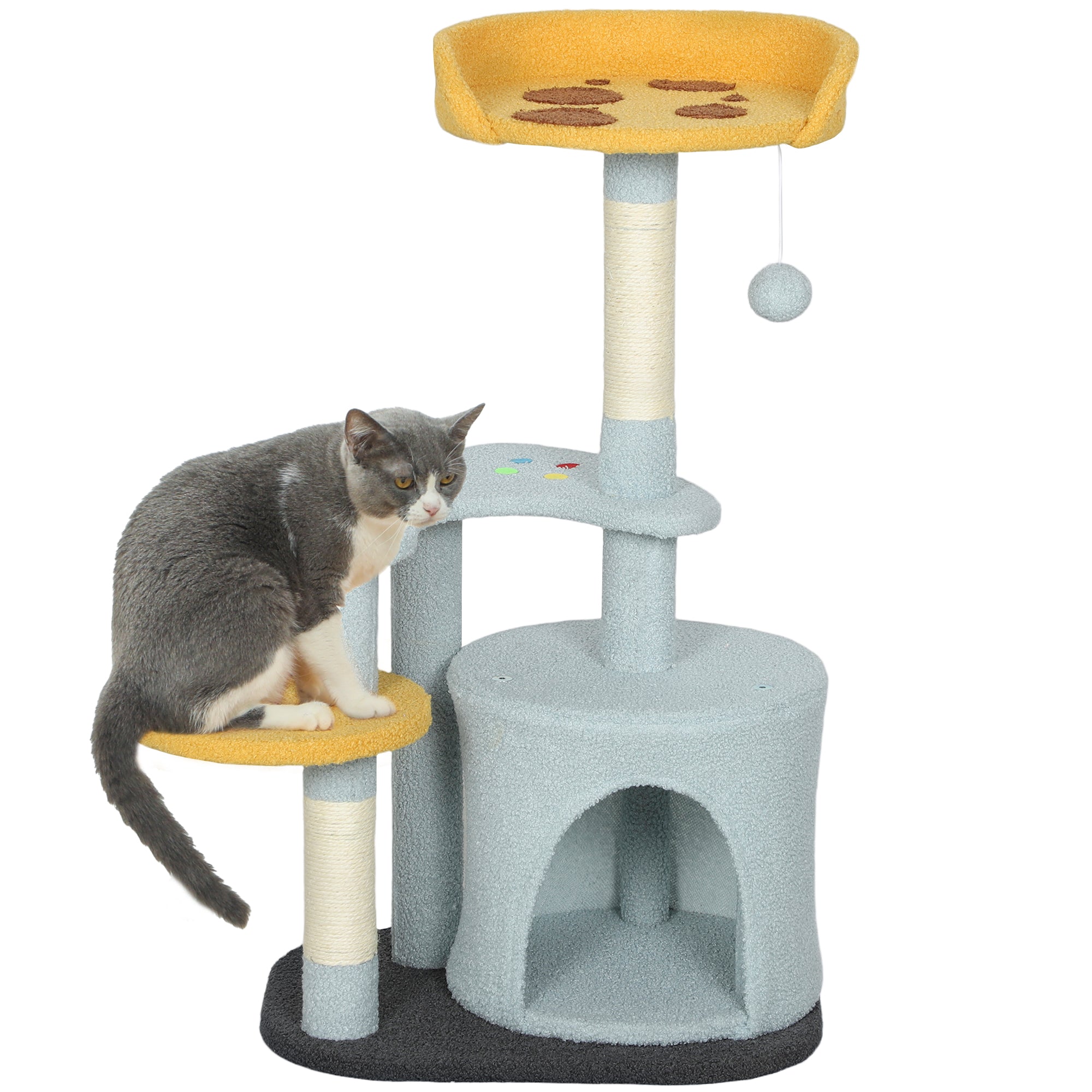 pawhut-arbre-chat-80-cm-avec-niche-perchoir-pizza-et-griffoir-bleu image 1