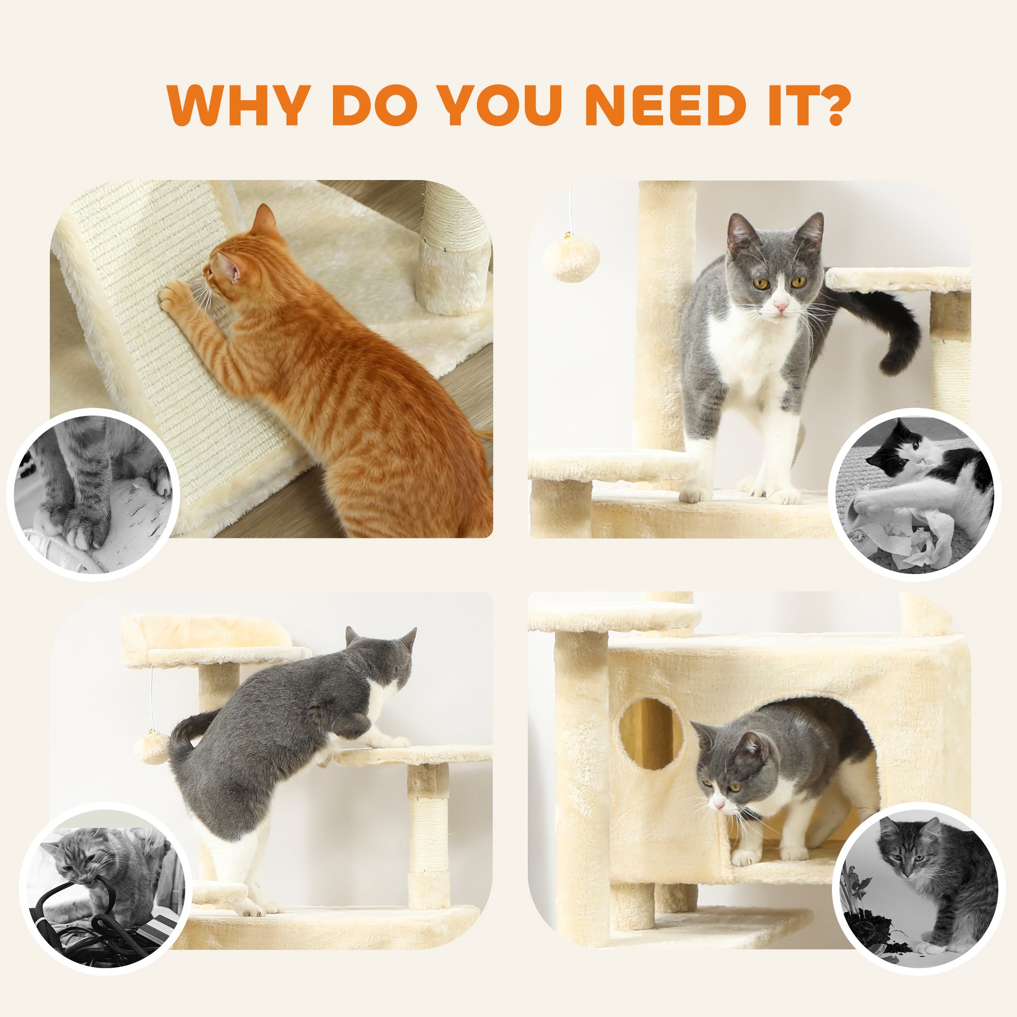 pawhut-arbre-chat-160-cm-avec-condos-lit-rampe-et-griffoirs-blanc-cr-me image 8