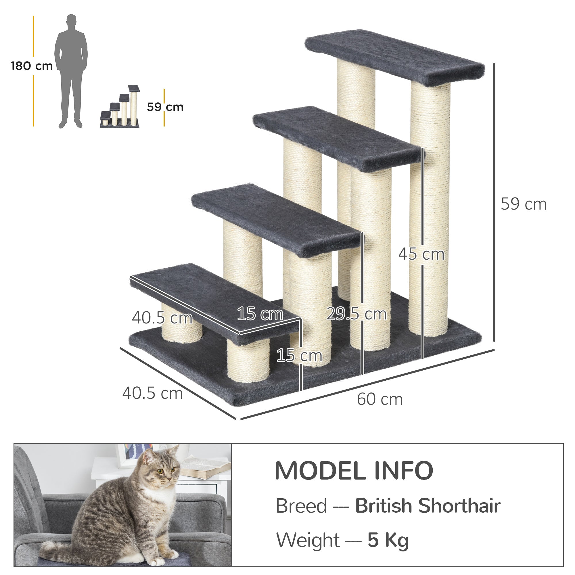pawhut-escalier-4-marches-pour-chien-et-chat-avec-griffoir-gris image 5