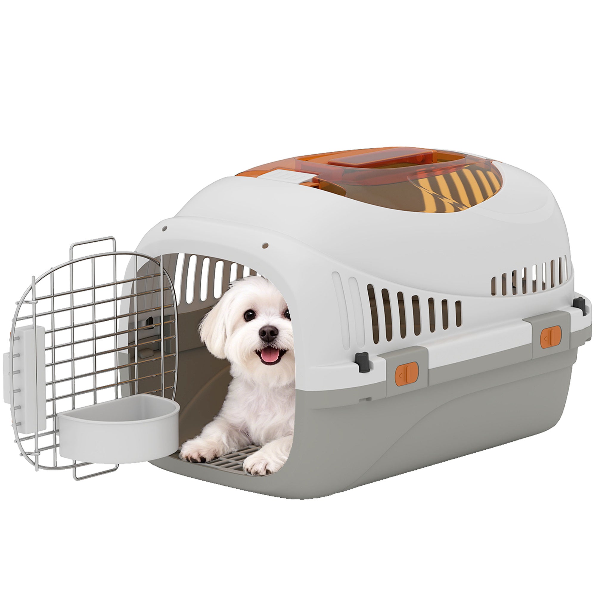 pawhut-caisse-de-transport-rigide-pour-petit-chien-et-chat-avec-porte-acier-et-g image 1