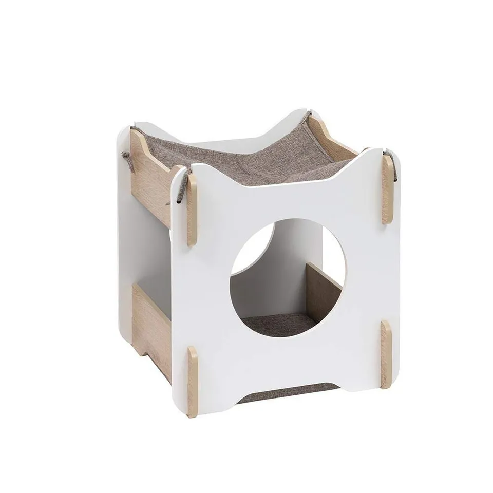 catit-vesper-cabana-meuble-pour-chat-blanc-ch-ne-2-tages-avec-hamac image 1