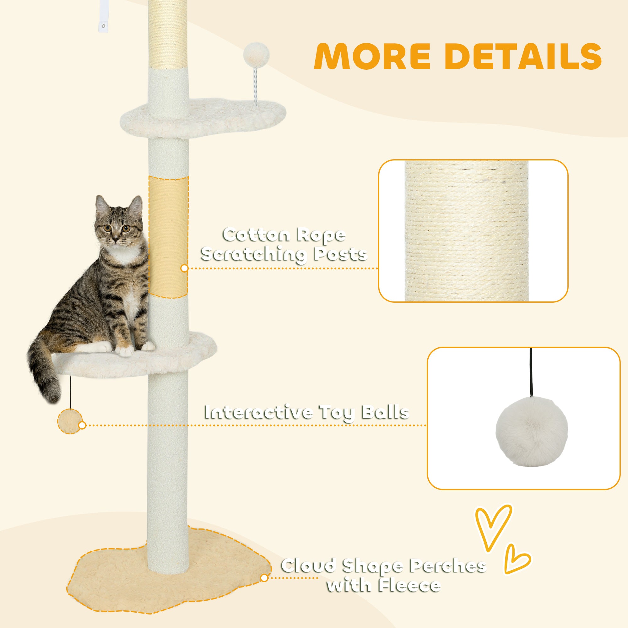 pawhut-arbre-chat-sol-plafond-r-glable-225-255-cm-avec-3-perchoirs-nuage-et-grif image 8
