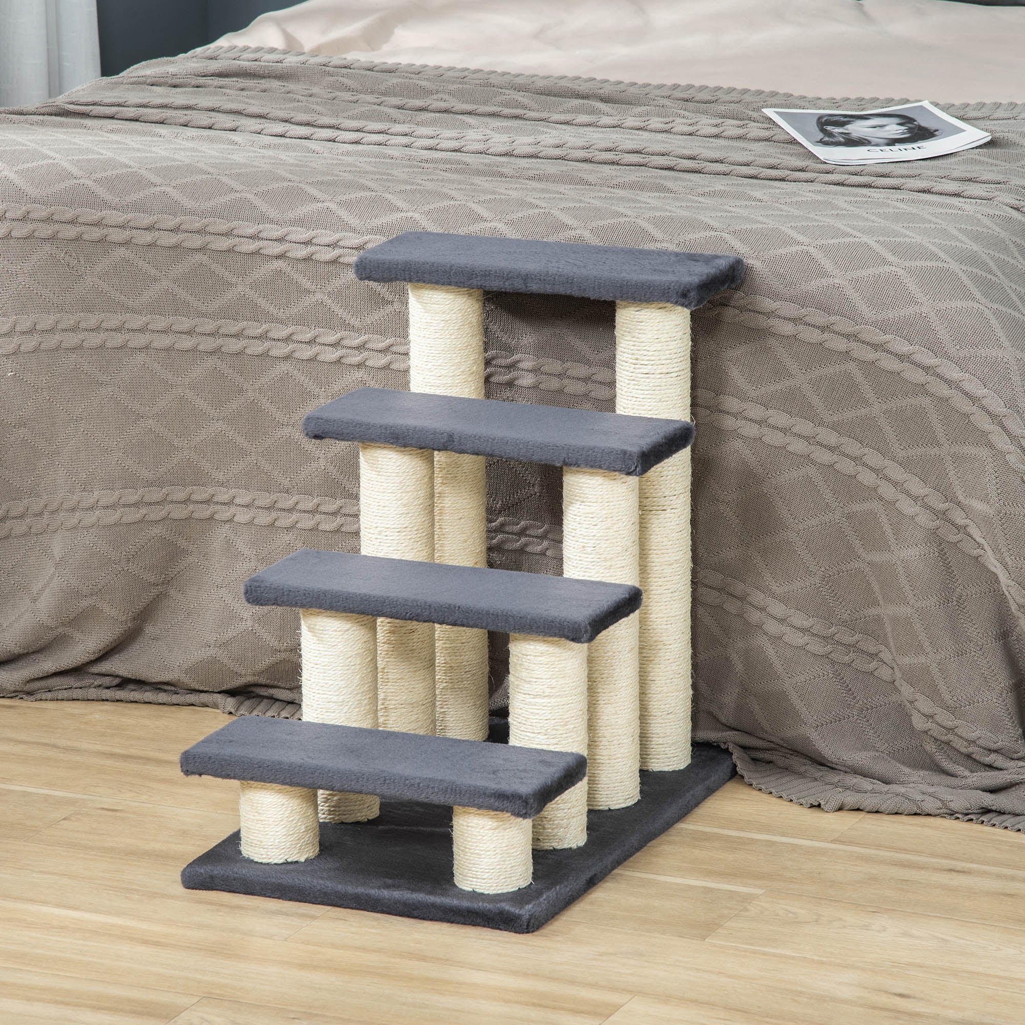 pawhut-escalier-4-marches-pour-chien-et-chat-avec-griffoir-gris image 4