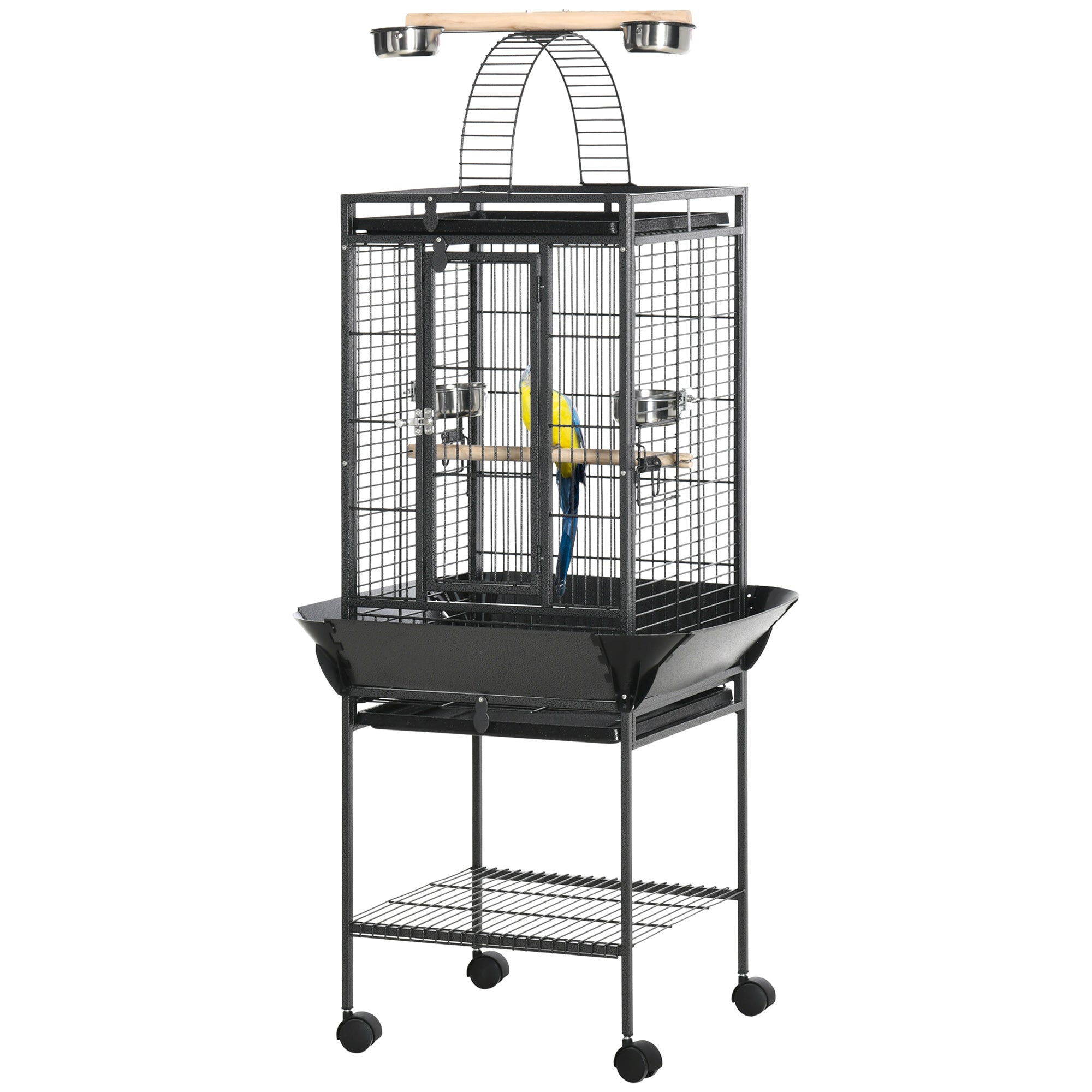 pawhut-cage-voli-re-156-cm-avec-toit-de-jeu-bacs-faciles-et-roulettes image 2