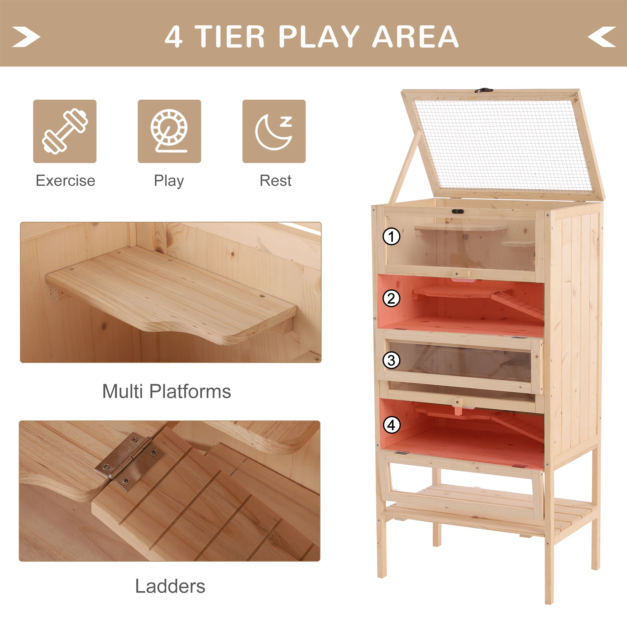 pawhut-habitat-hamster-en-bois-4-tages-avec-vue-claire-et-rangement image 6