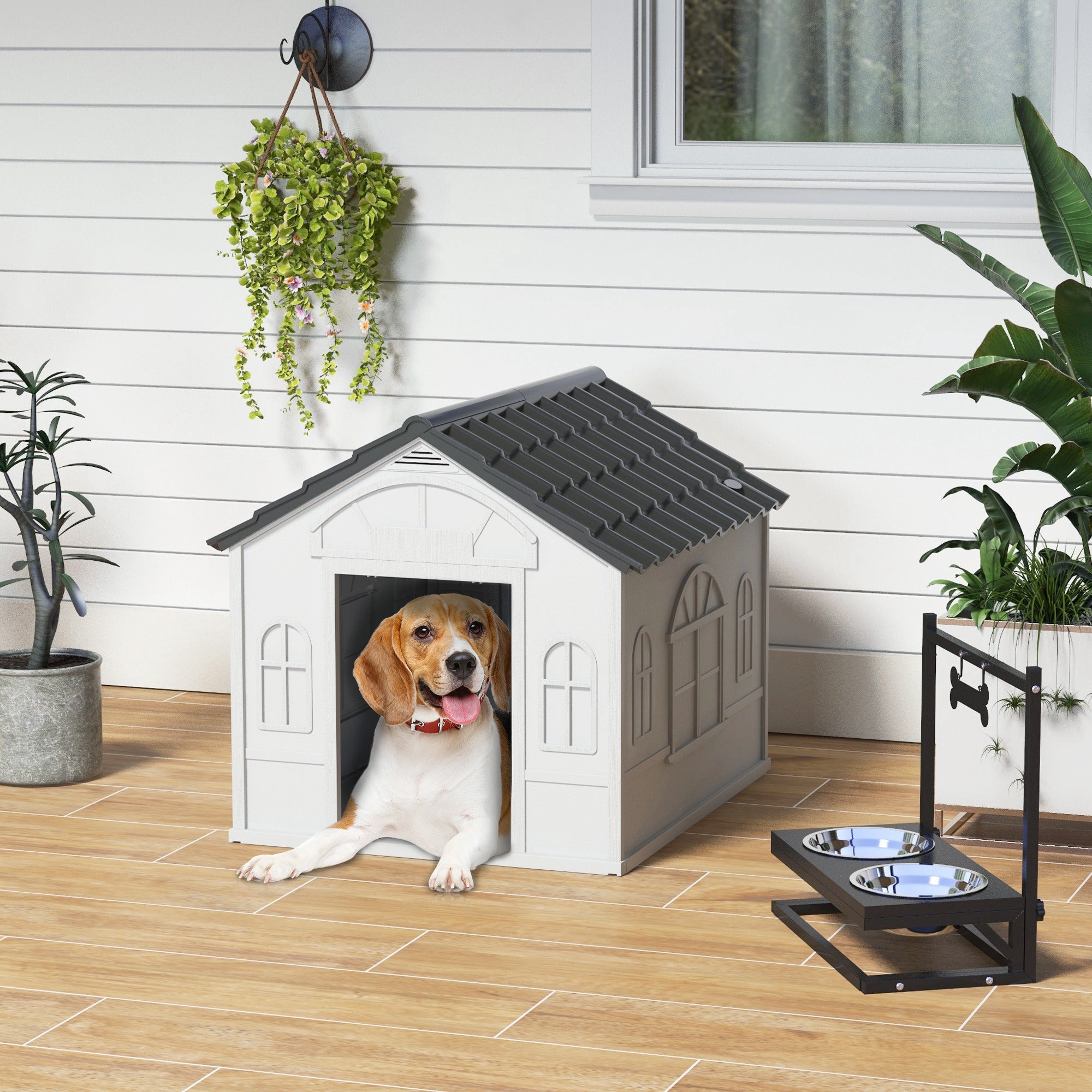 pawhut-niche-pour-chien-en-plastique-avec-ventilation-gris image 4