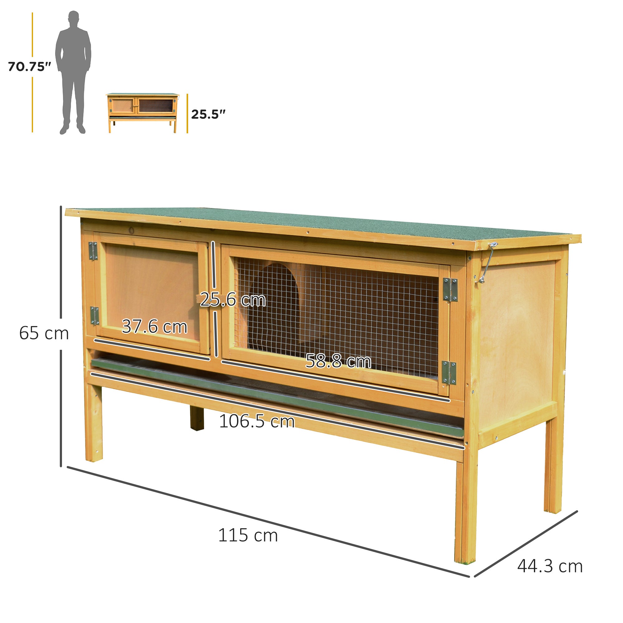 pawhut-clapier-lapin-ext-rieur-2-compartiments-en-sapin-imperm-able image 5