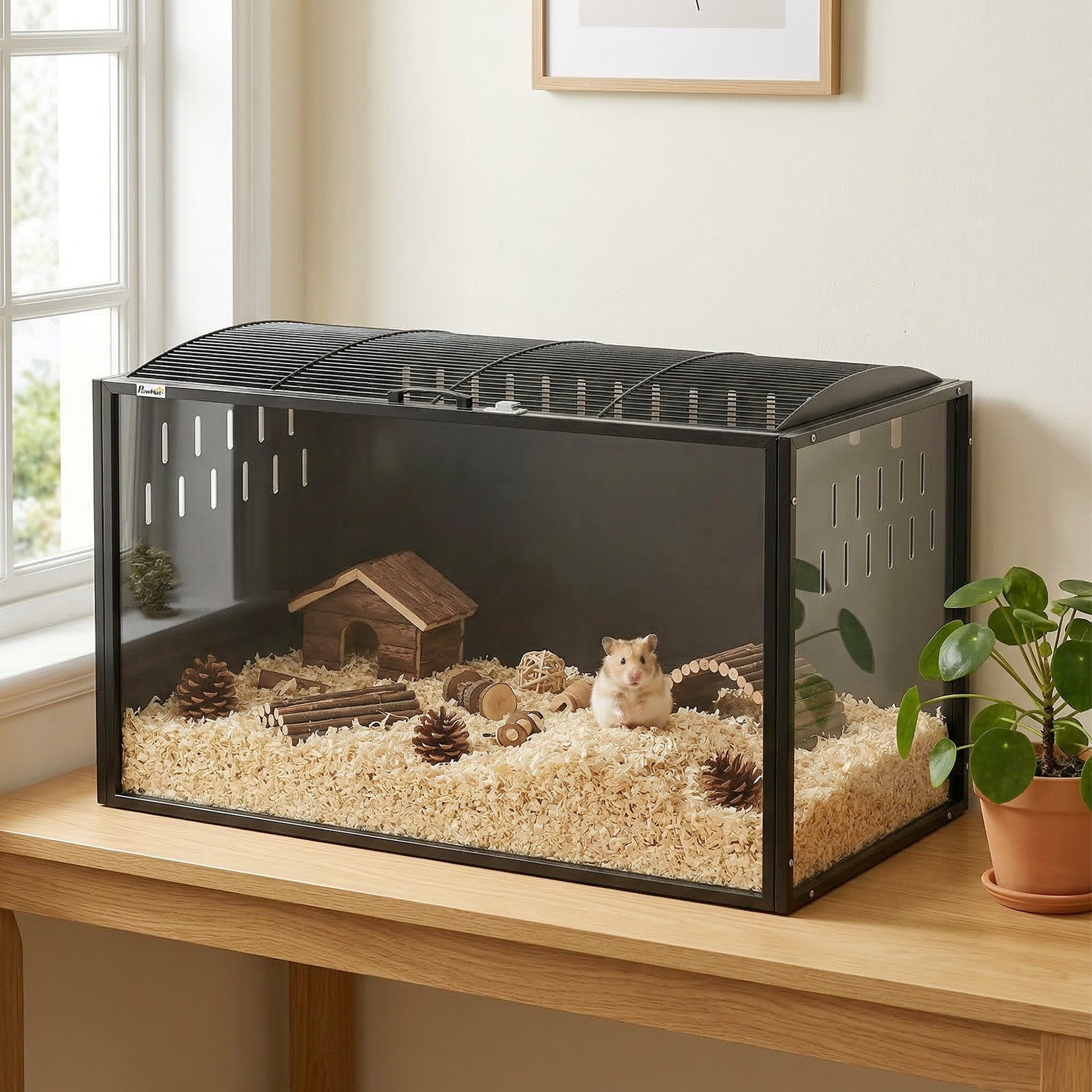 pawhut-cage-hamster-acrylique-105-x-51-x-53-cm-ouverture-dessus-noir image 3