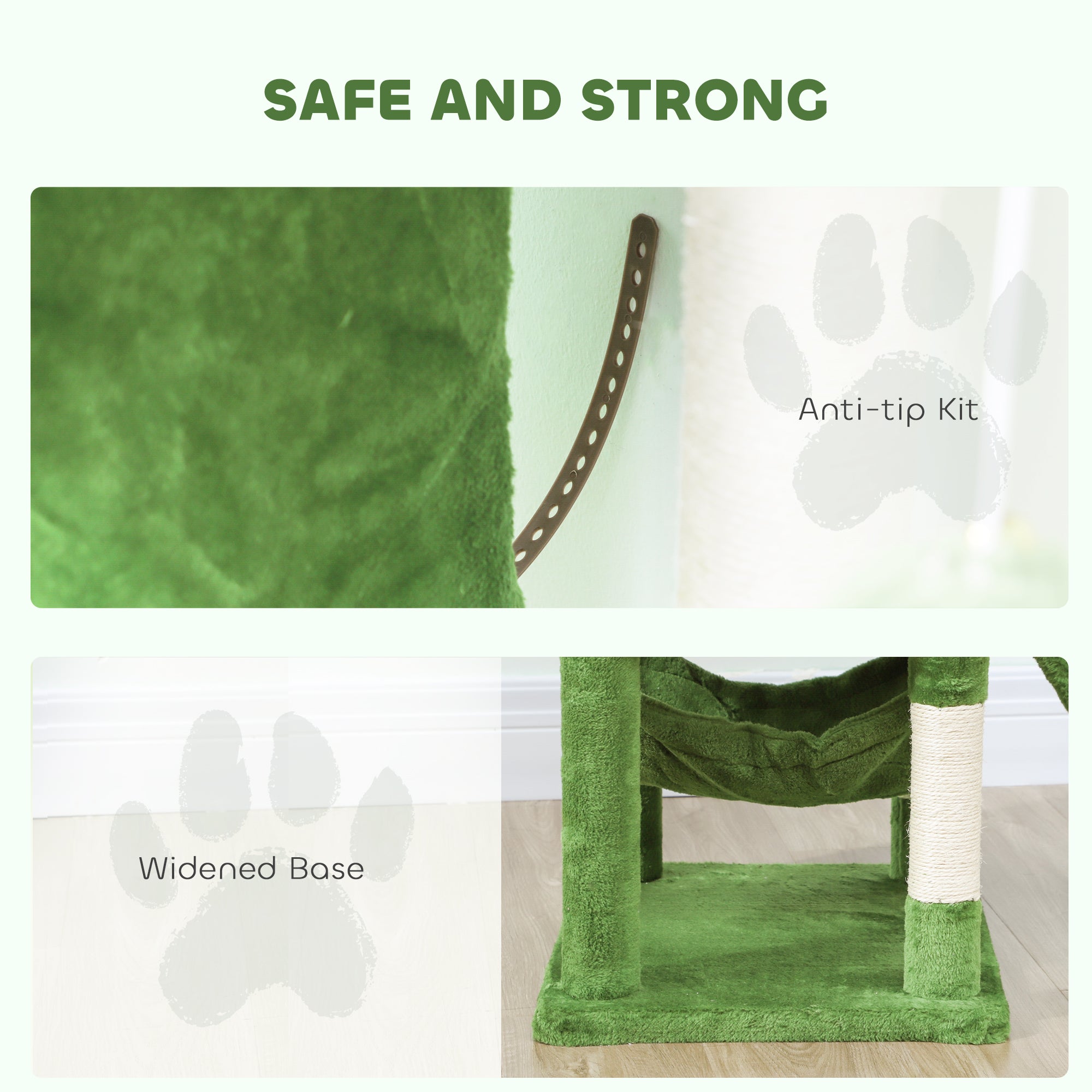pawhut-arbre-chat-177-cm-avec-2-niches-2-perchoirs-et-hamac-vert image 8