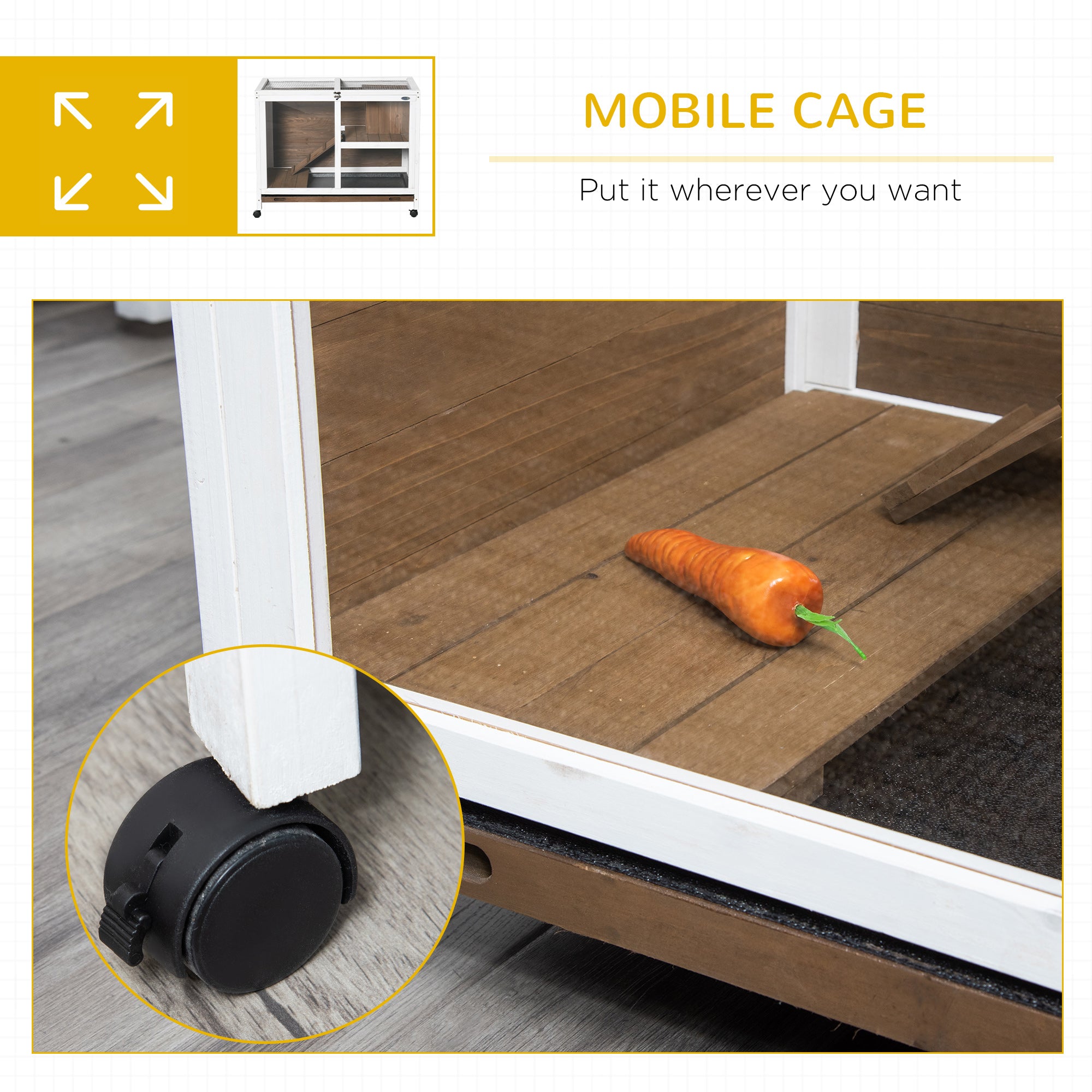 pawhut-cage-pour-petit-animal-en-bois-2-tages-toit-ouvrant-mobile-marron image 8