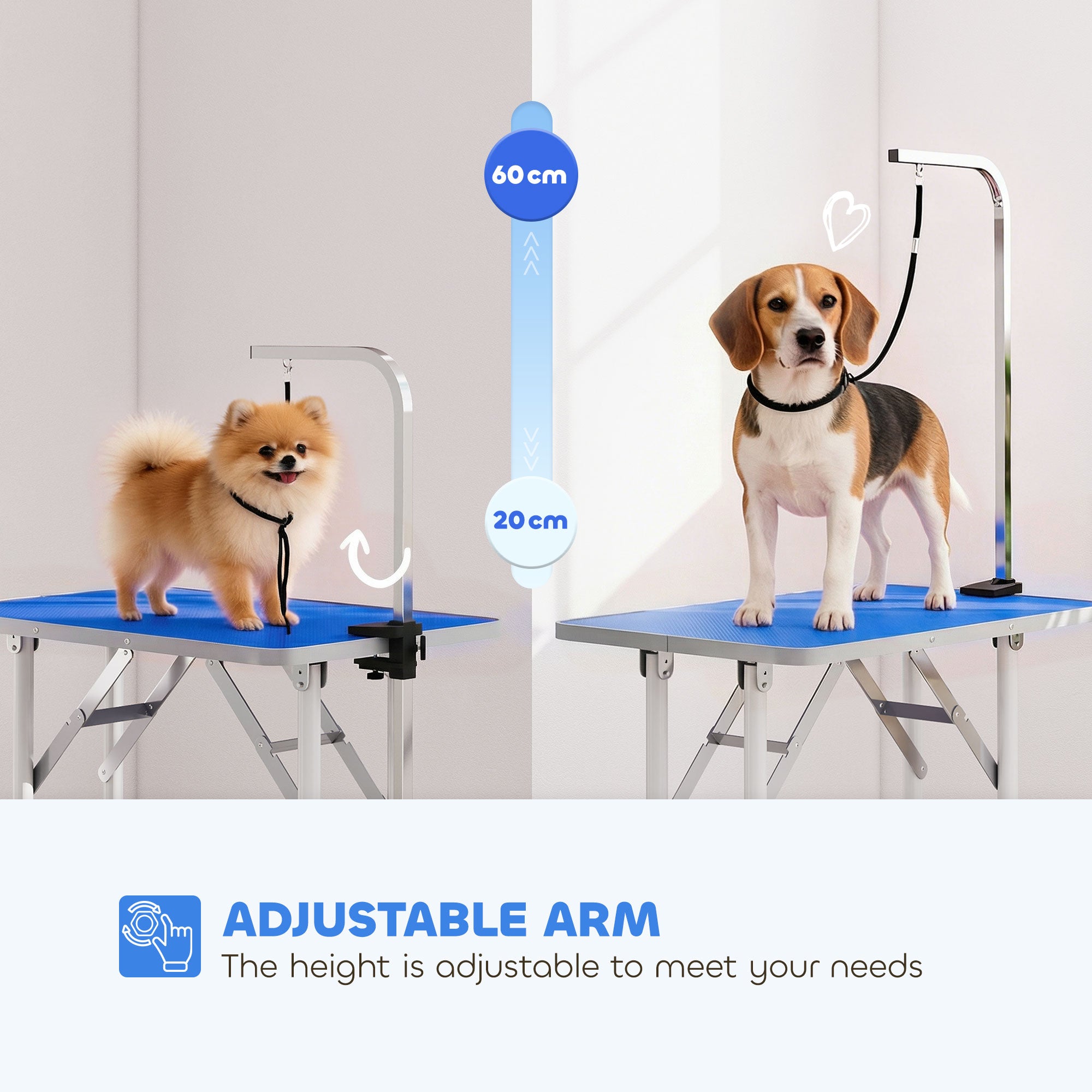 pawhut-table-de-toilettage-chien-pliable-81-cm-avec-bras-r-glable-20-60-cm-bleue image 6