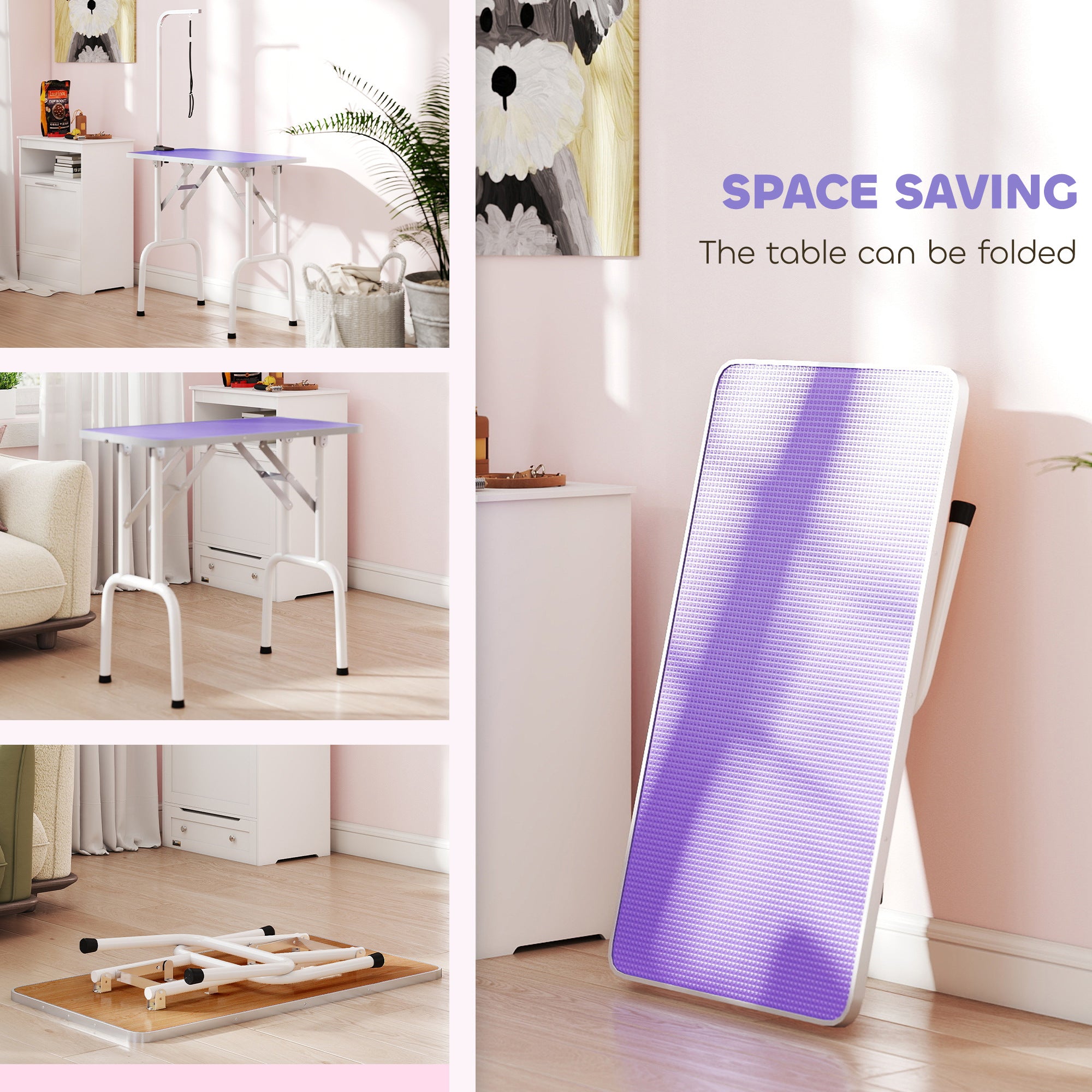 pawhut-table-de-toilettage-pliable-81-cm-avec-bras-r-glable-et-dessus-antid-rapa image 7